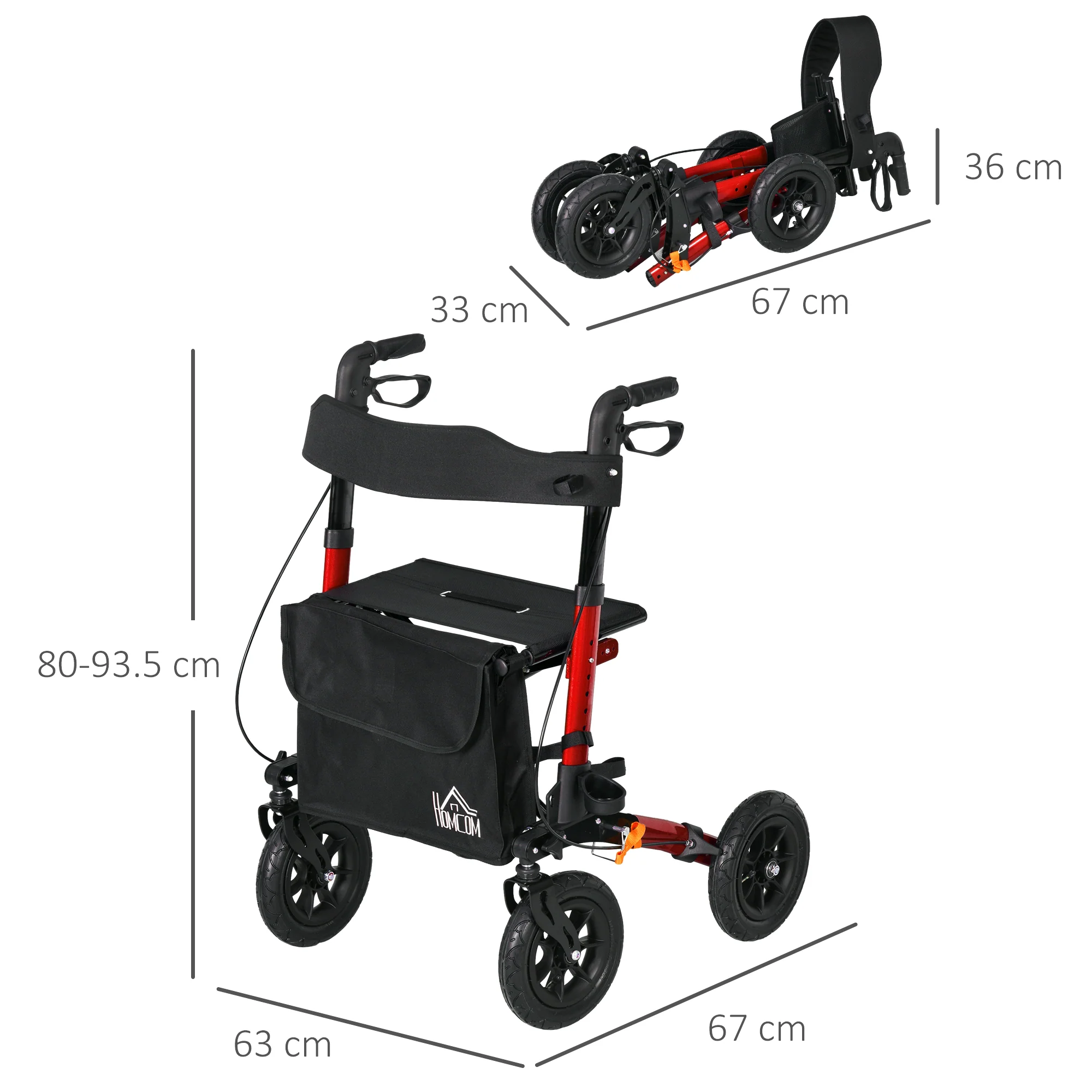 HOMCOM Lightweight Walking Frame with Adjustable Handle, Red - Image 5