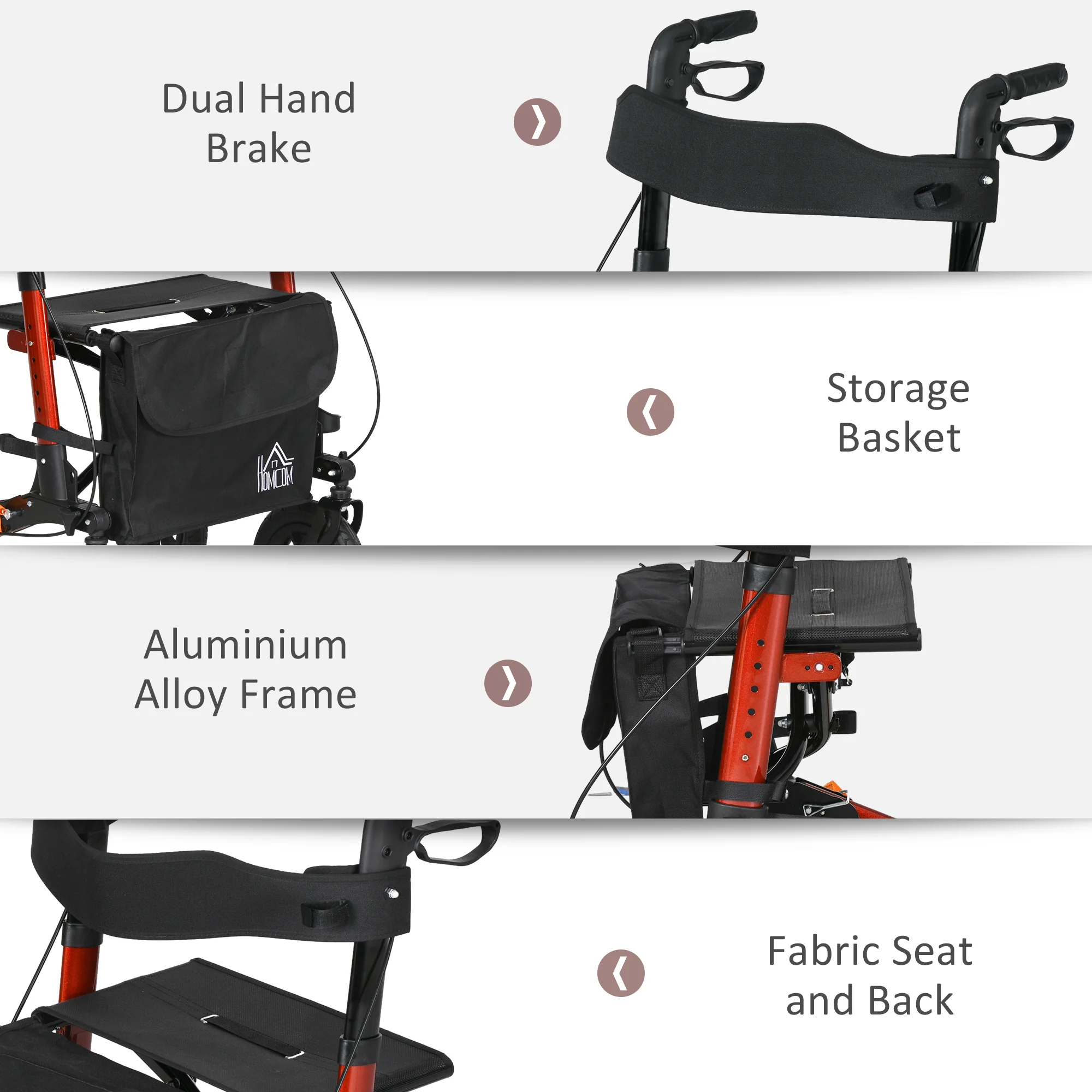 HOMCOM Lightweight Walking Frame with Adjustable Handle, Red - Image 6