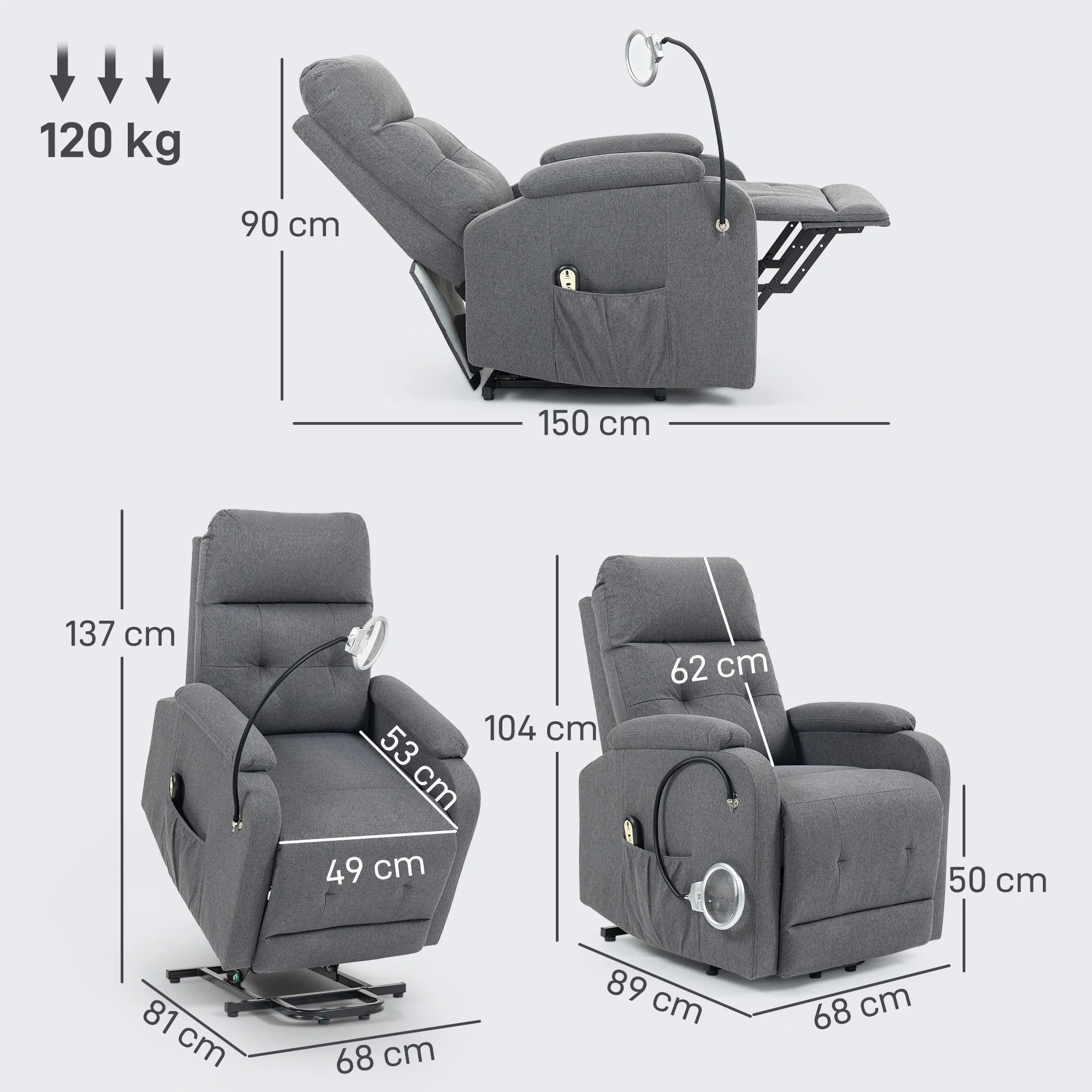 HOMCOM Linen Fabric Electric Recliner Chair With Remote Control - Image 14