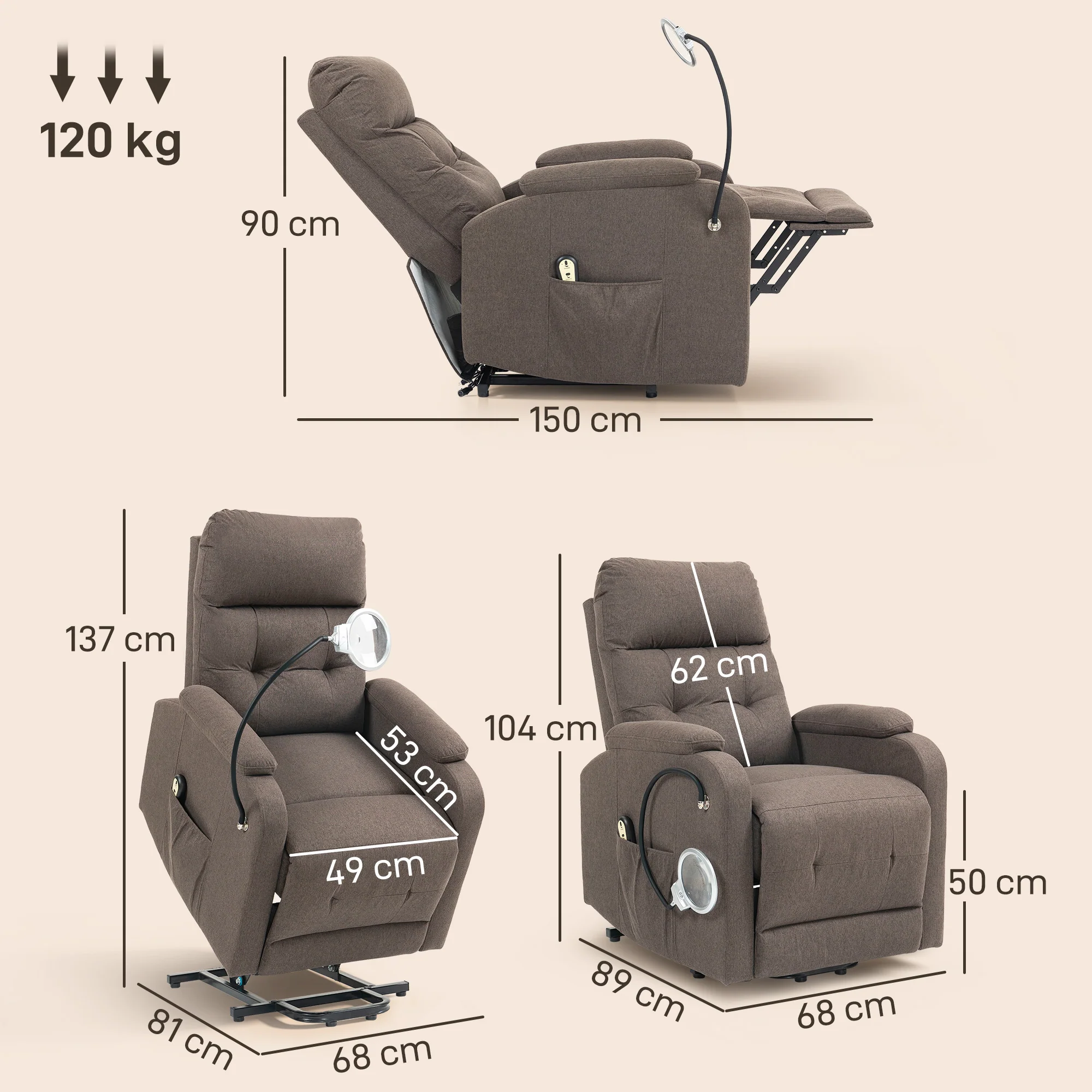HOMCOM Linen Fabric Electric Recliner Chair With Remote Control - Image 5