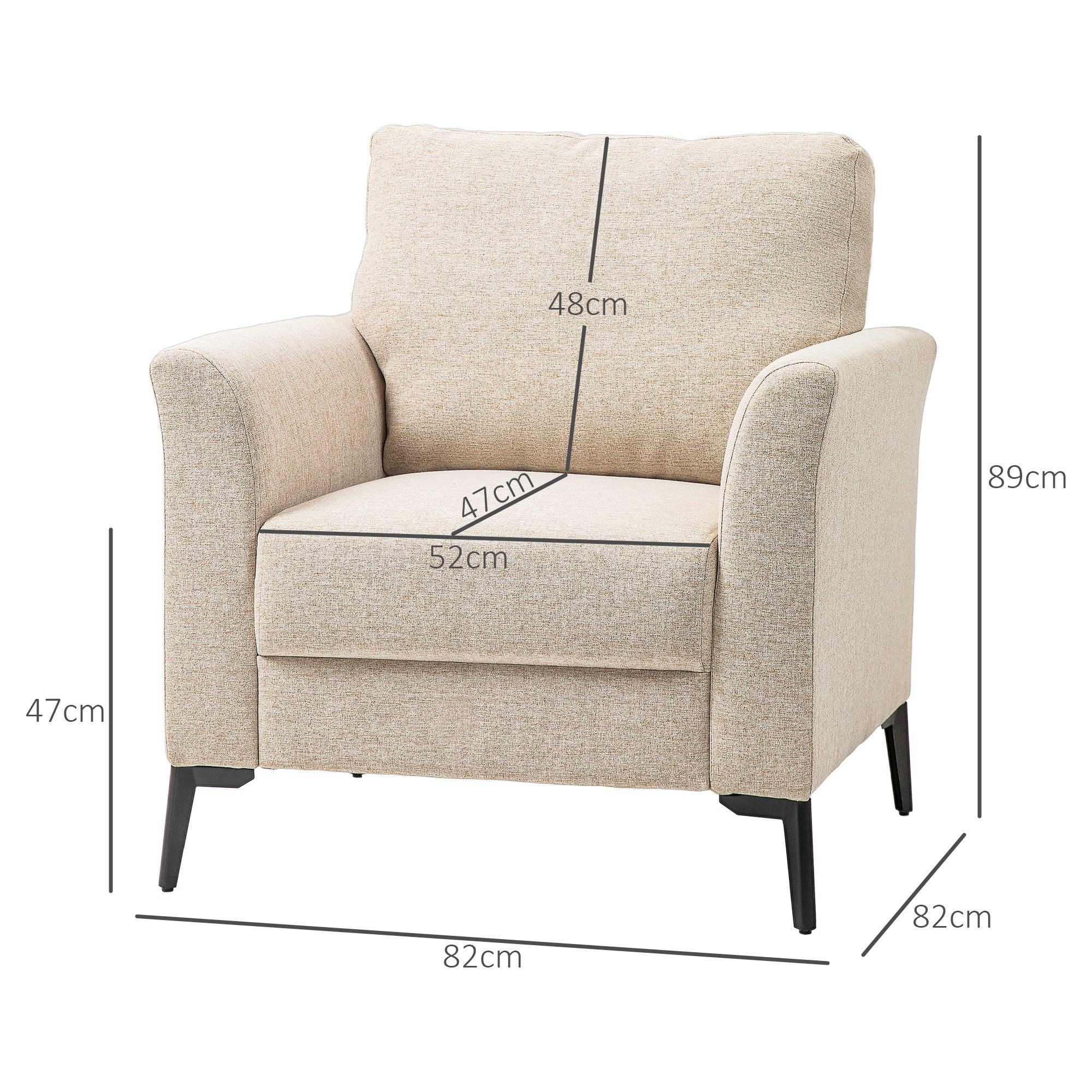 HOMCOM Linen Fabric Modern Accent Chair with Metal Legs, Wood Frame, Beige - Image 5