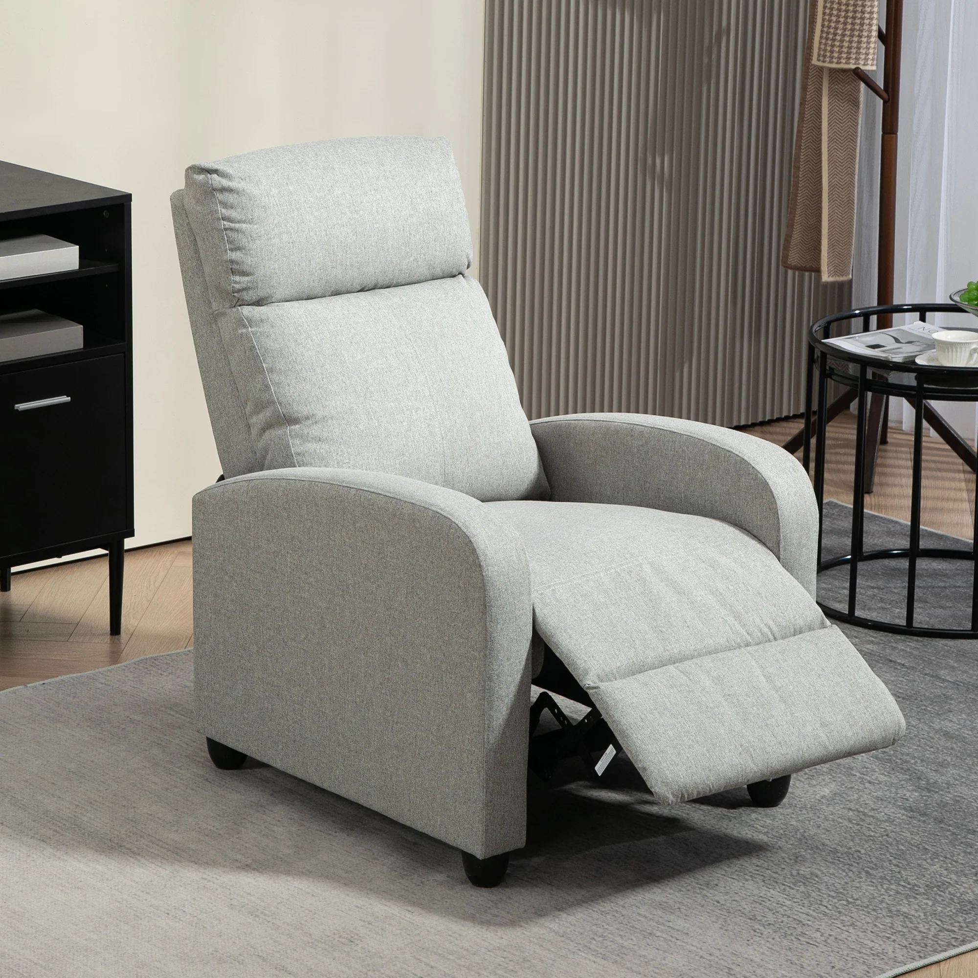 HOMCOM Linen Fabric Reclining Chair with Padded Seat, Light Grey - Image 2