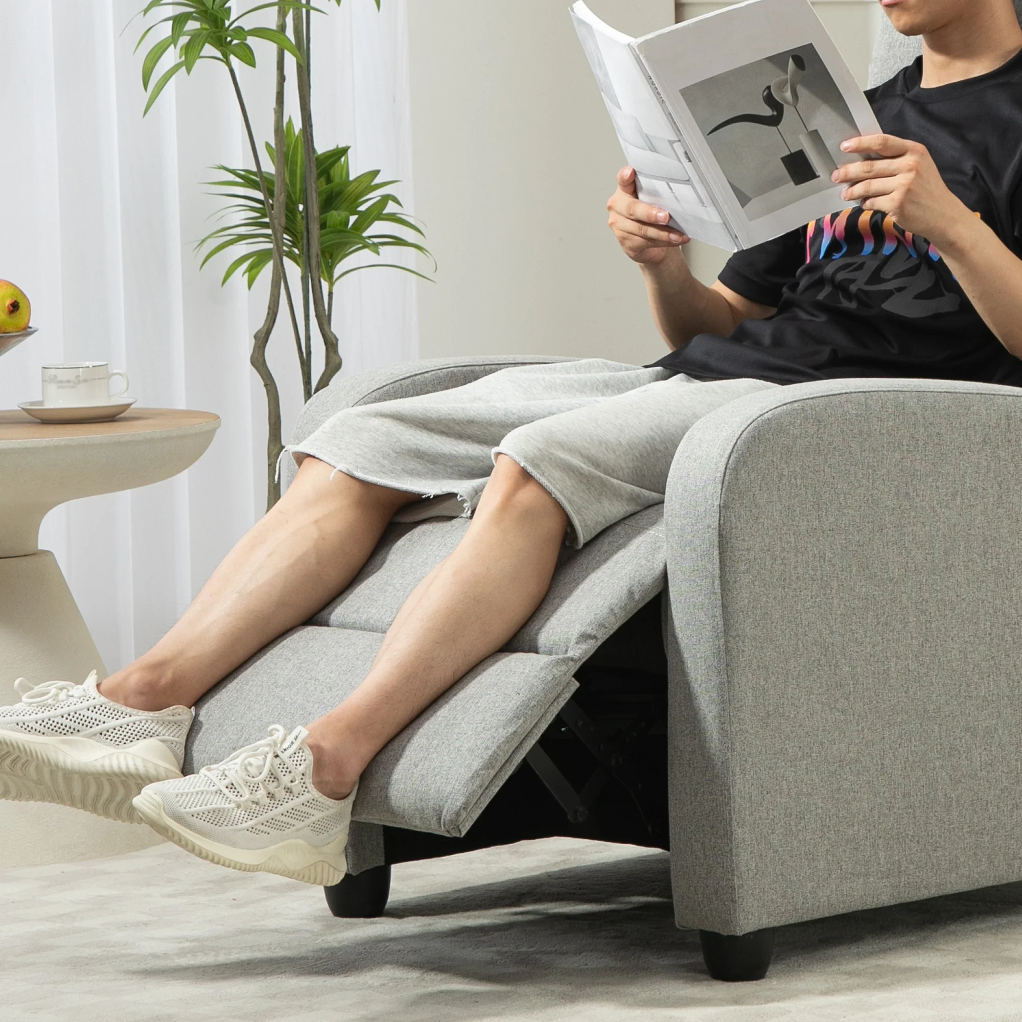 HOMCOM Linen Fabric Reclining Chair with Padded Seat, Light Grey - Image 8