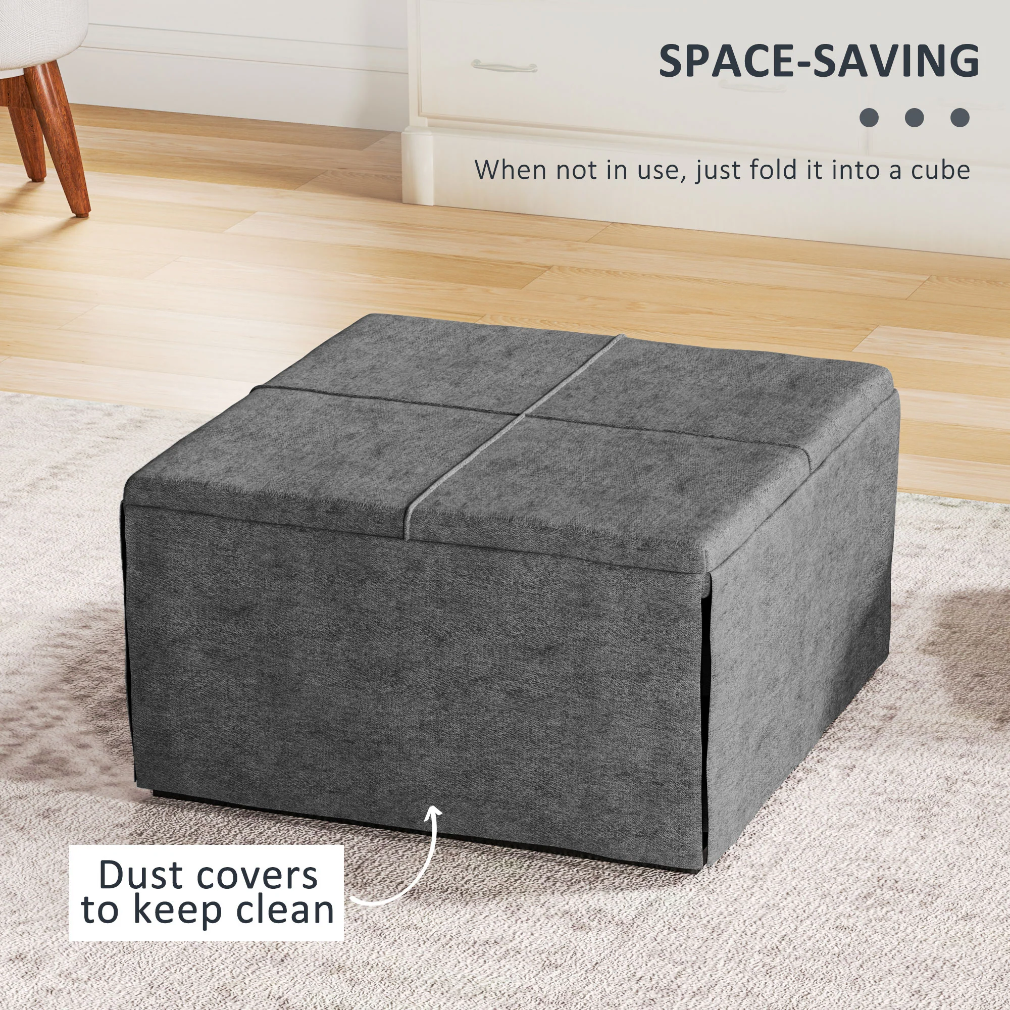 HOMCOM Linen Foldable Guest Bed Dust Cover And Metal Frame, 69 X 181.5 Cm - Image 4
