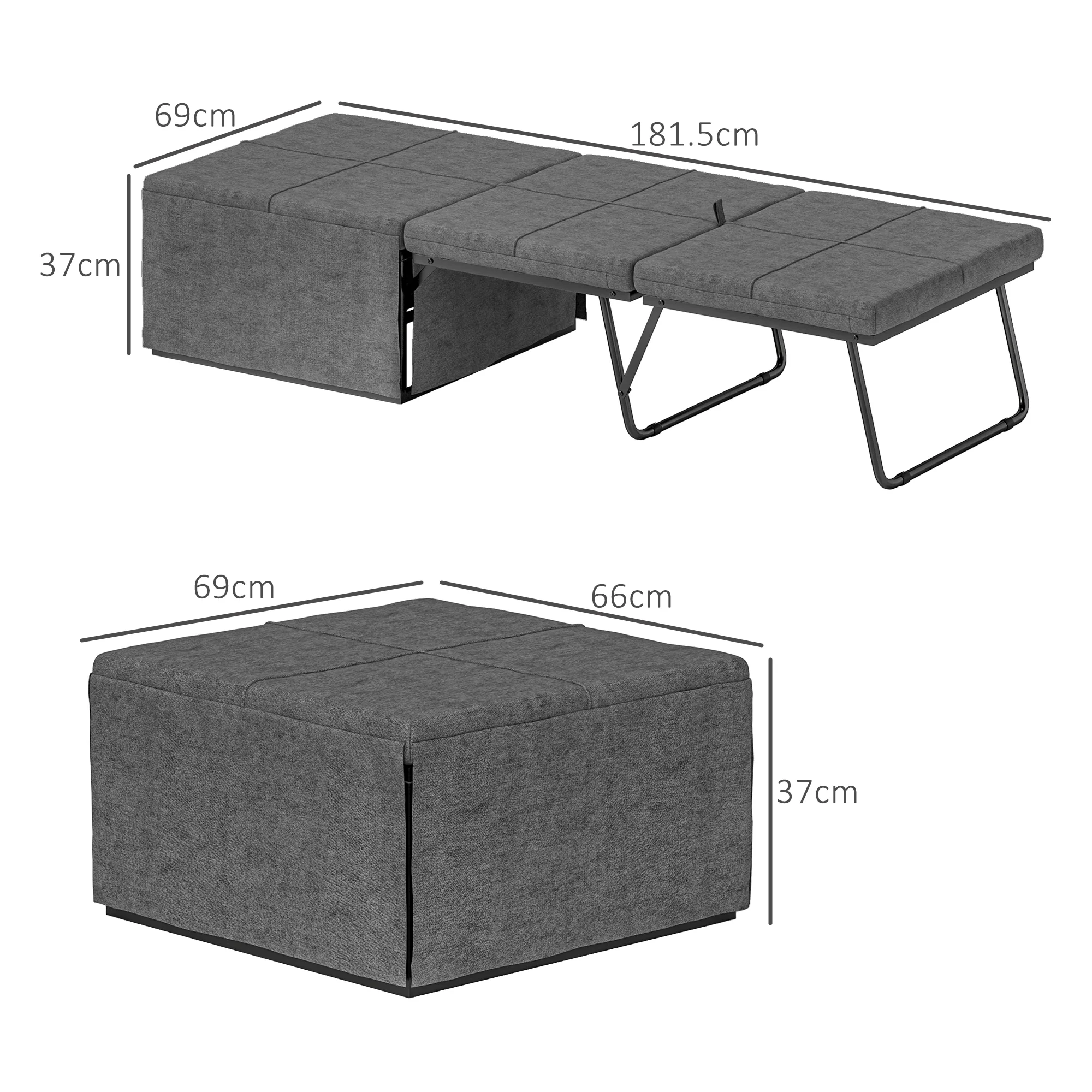 HOMCOM Linen Foldable Guest Bed Dust Cover And Metal Frame, 69 X 181.5 Cm - Image 5