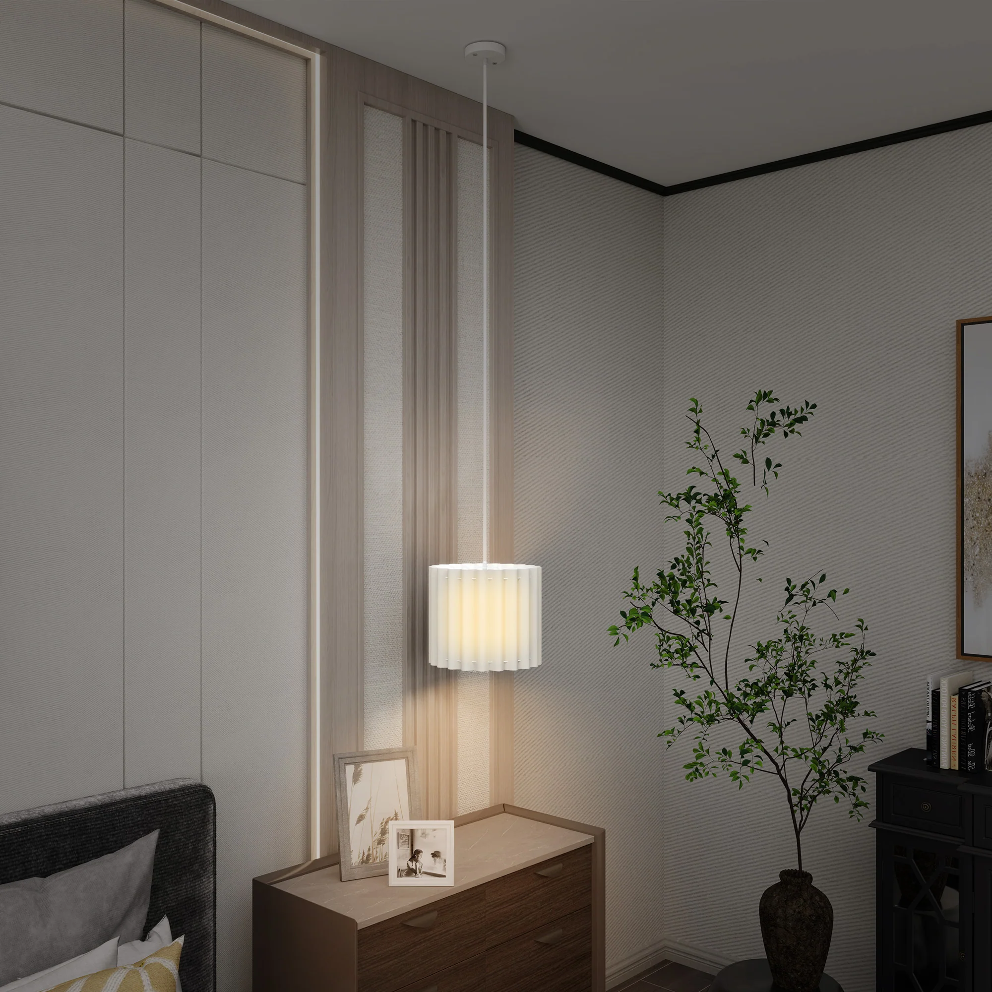 HOMCOM Linen Pendant Light, E27 Lampshade For Living Room, Bedroom - Image 11