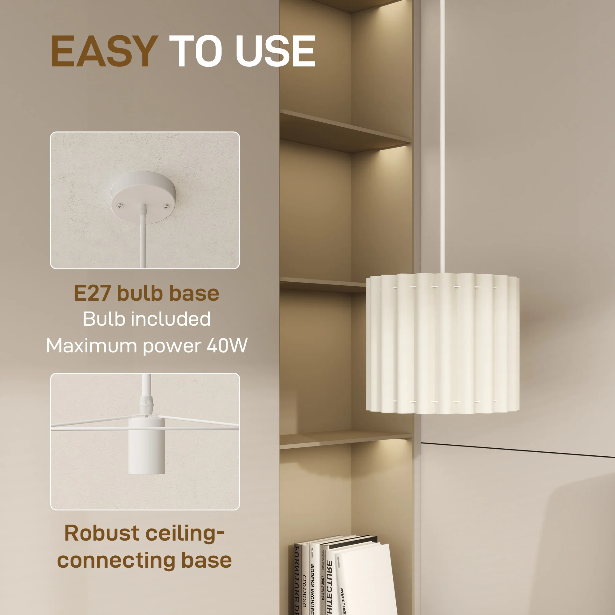HOMCOM Linen Pendant Light, E27 Lampshade For Living Room, Bedroom - Image 13