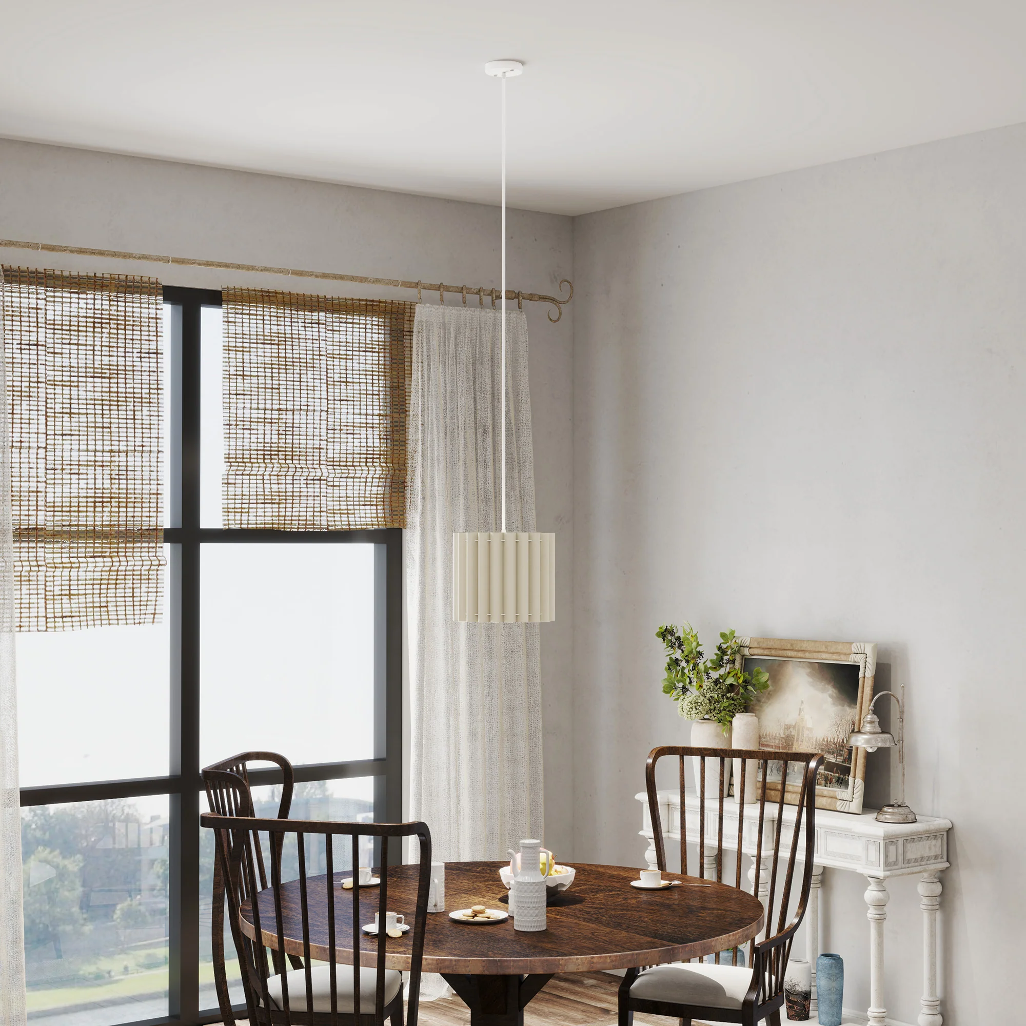 HOMCOM Linen Pendant Light, E27 Lampshade For Living Room, Bedroom - Image 18