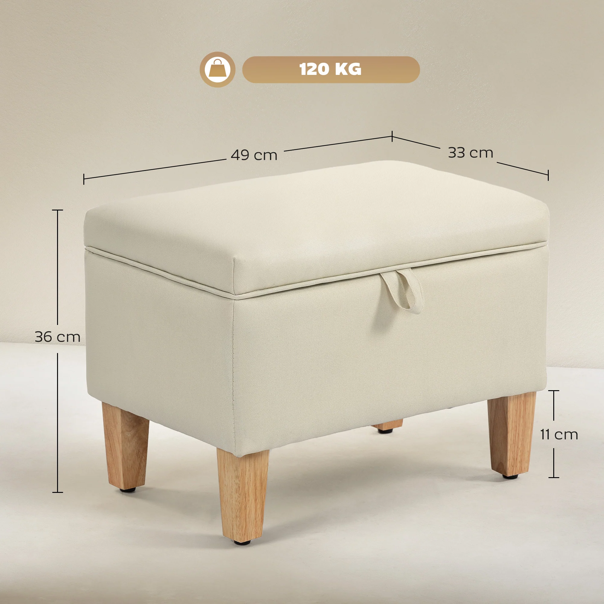 HOMCOM Linen Storage Ottoman Storage Box With Rubberwood Legs - Image 14