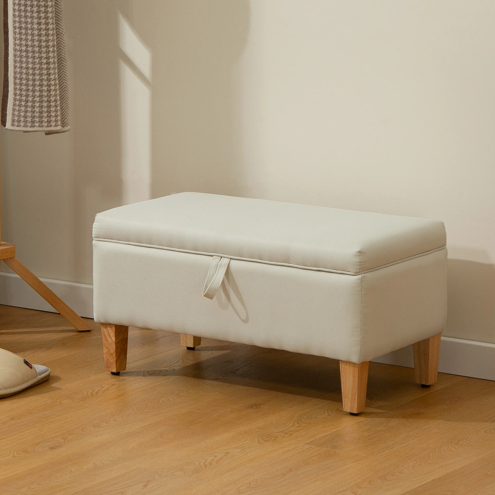 HOMCOM Linen Storage Ottoman Storage Box With Rubberwood Legs - Image 2