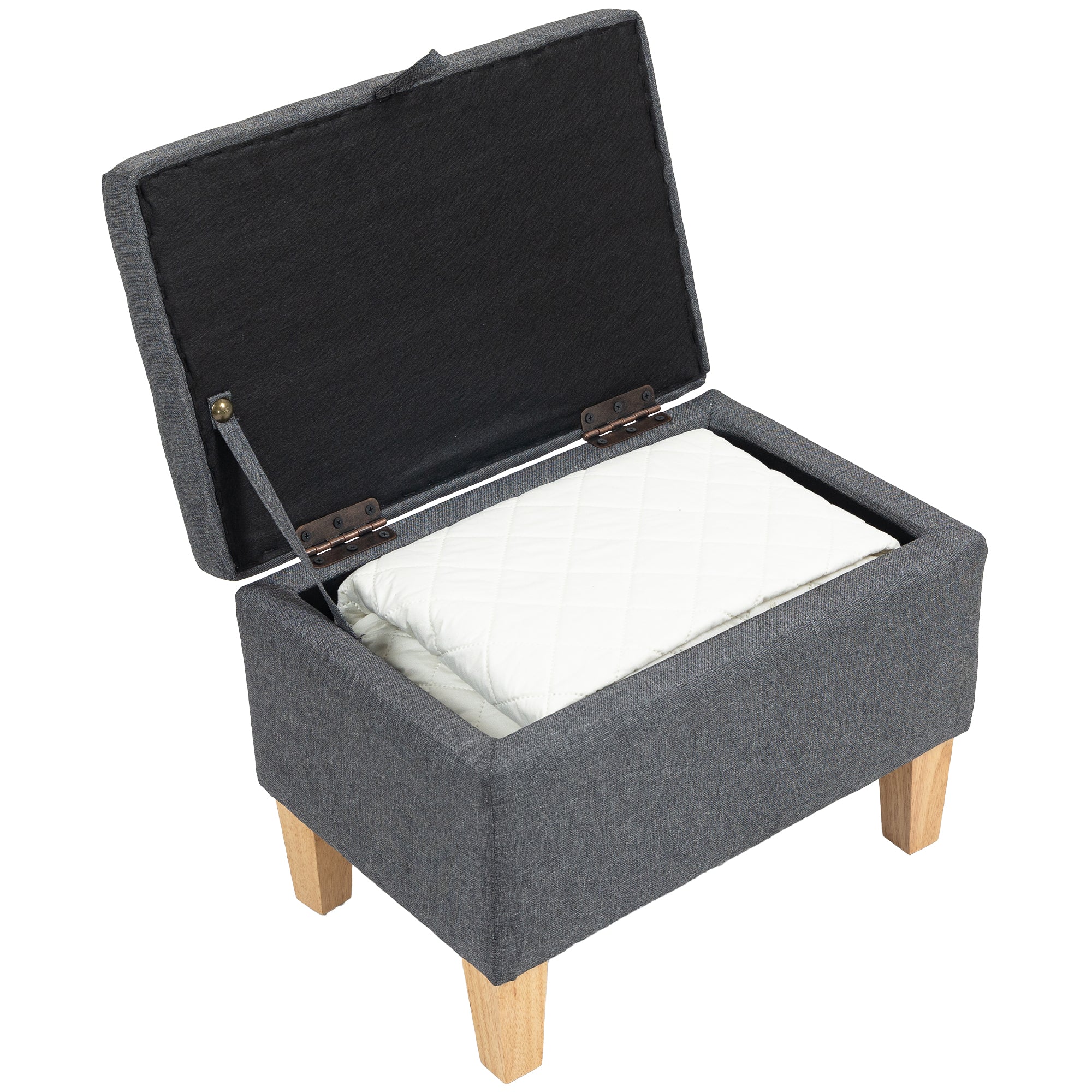 HOMCOM Linen Storage Ottoman Storage Box With Rubberwood Legs, Charcoal Grey