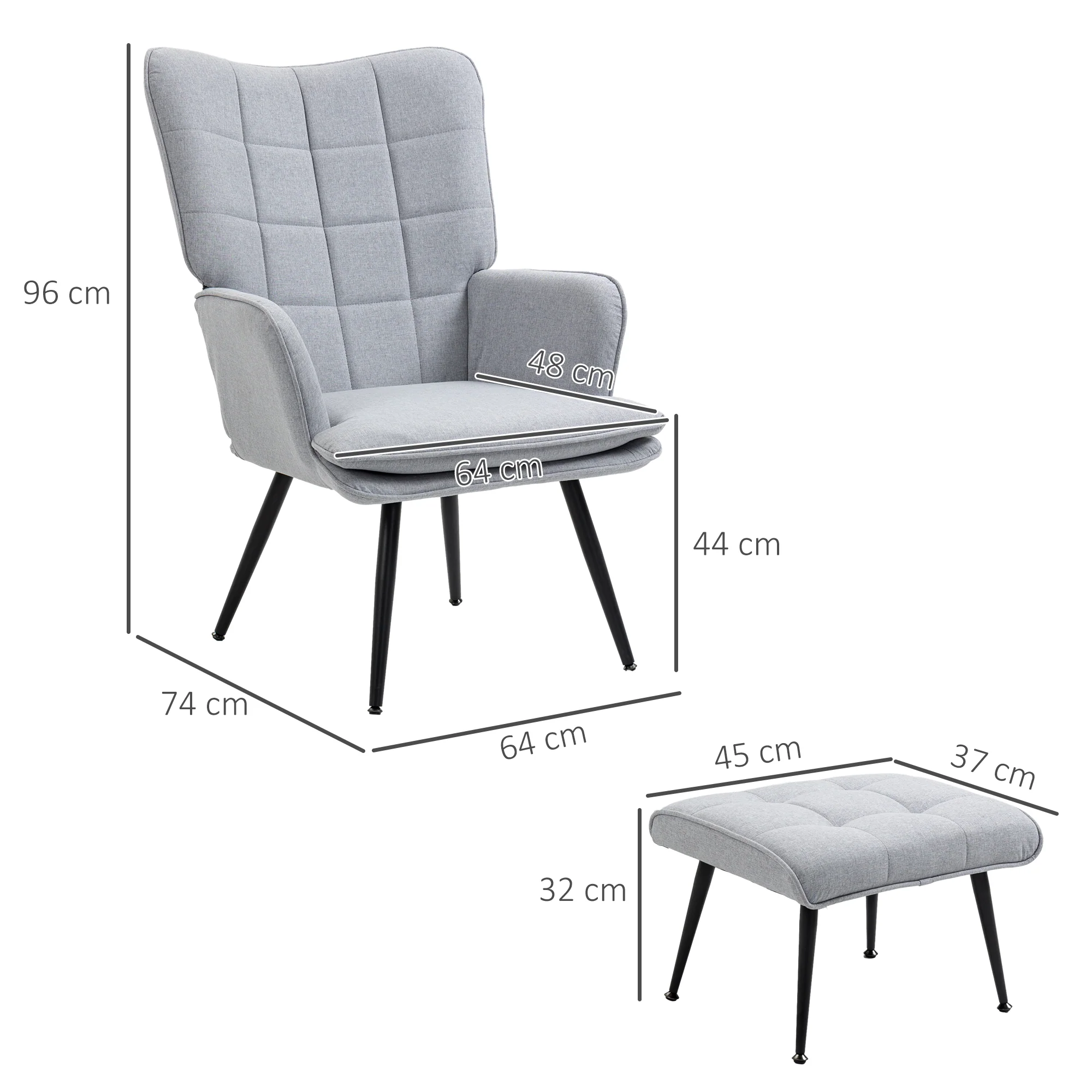 HOMCOM Living Room Chair with Footstool and Steel Legs, Light Grey - Image 5