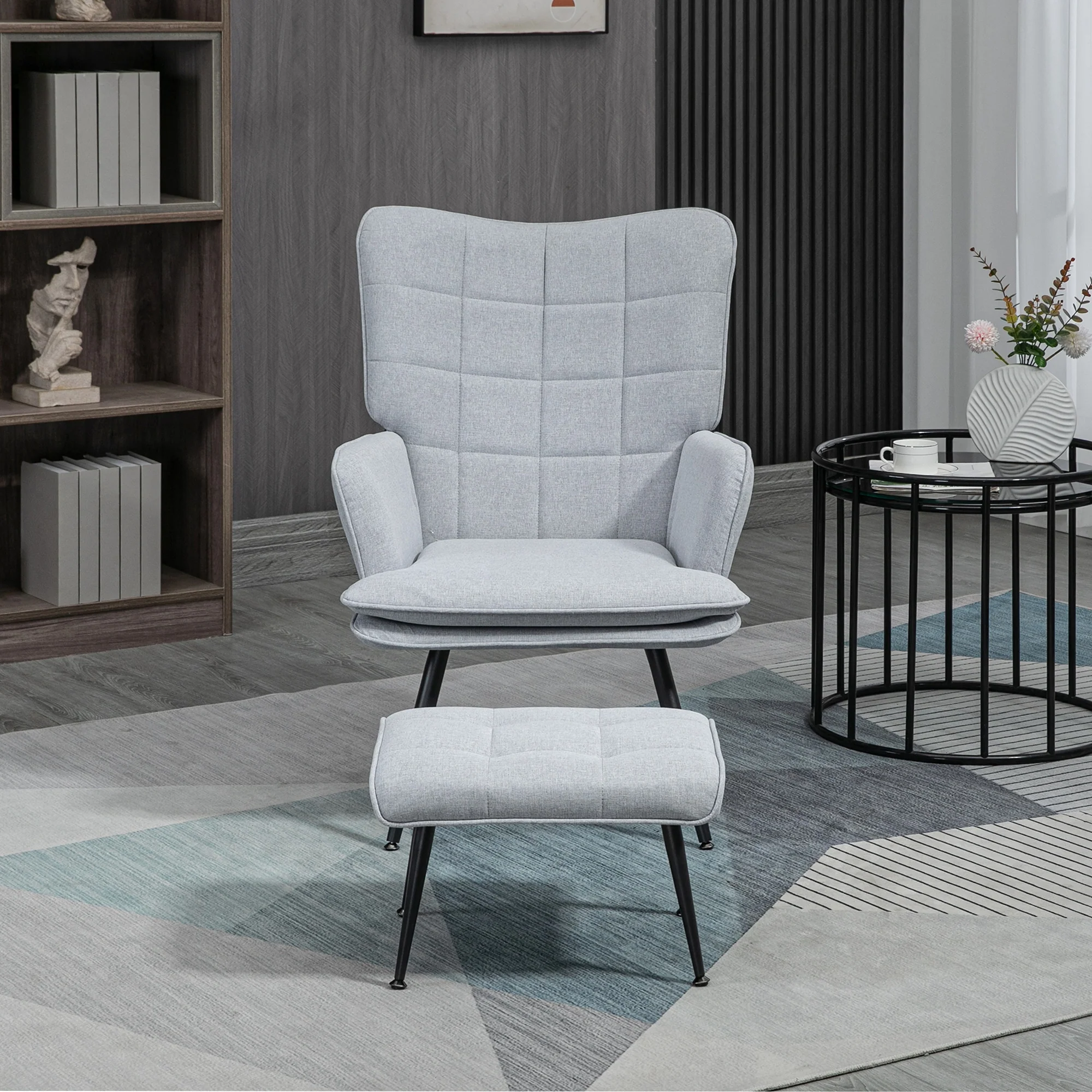 HOMCOM Living Room Chair with Footstool and Steel Legs, Light Grey - Image 7