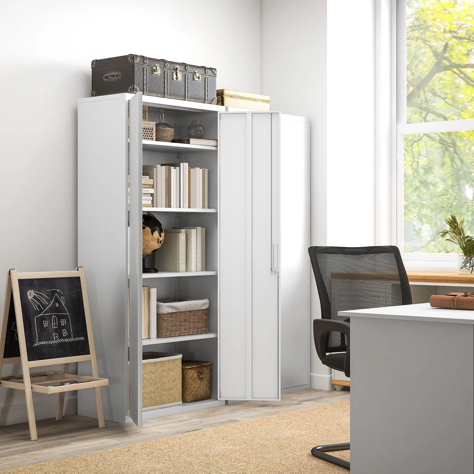 HOMCOM Lockable Metal Cabinet with 2 Doors, File Cabinet for Home Office, White - Image 2
