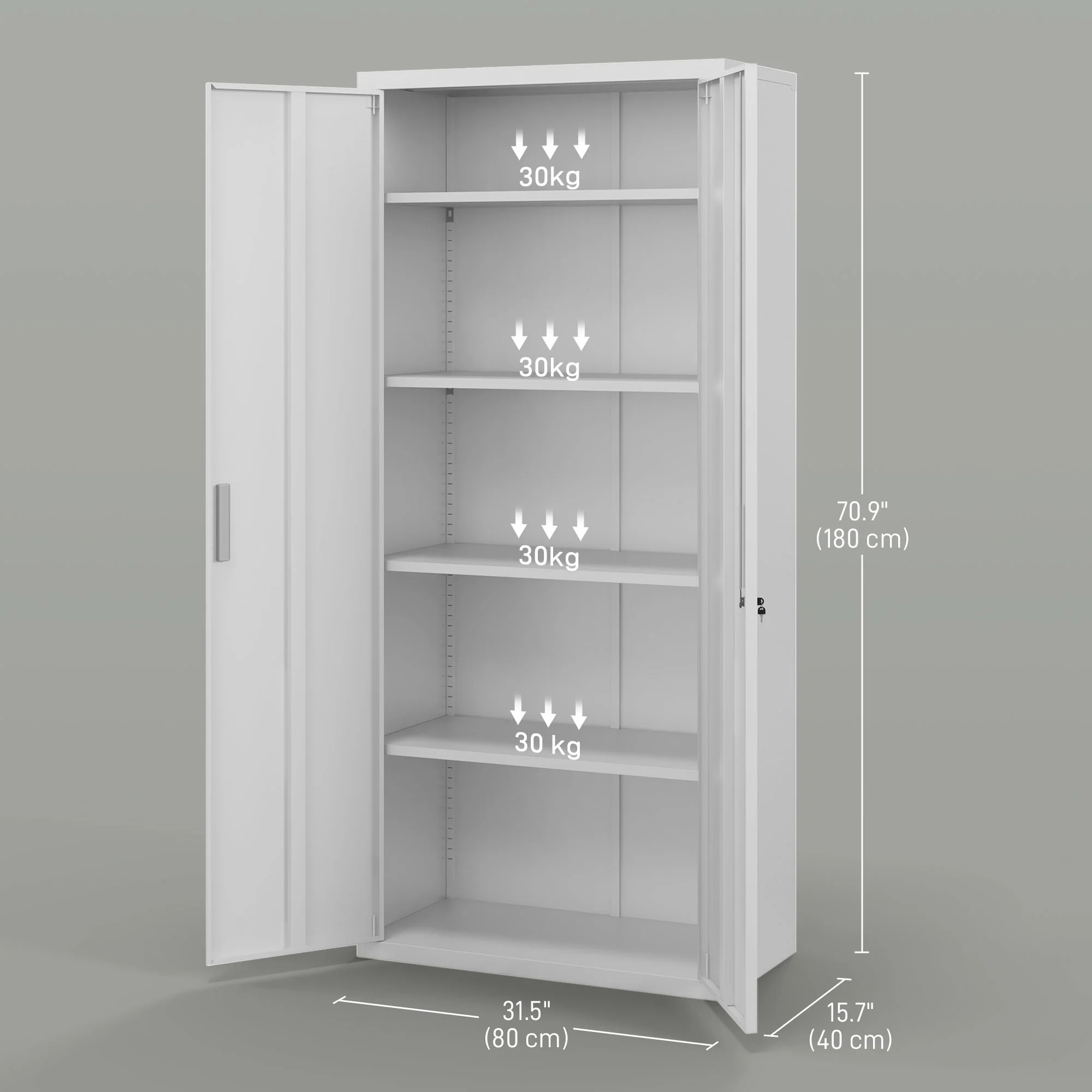 HOMCOM Lockable Metal Cabinet with 2 Doors, File Cabinet for Home Office, White - Image 5
