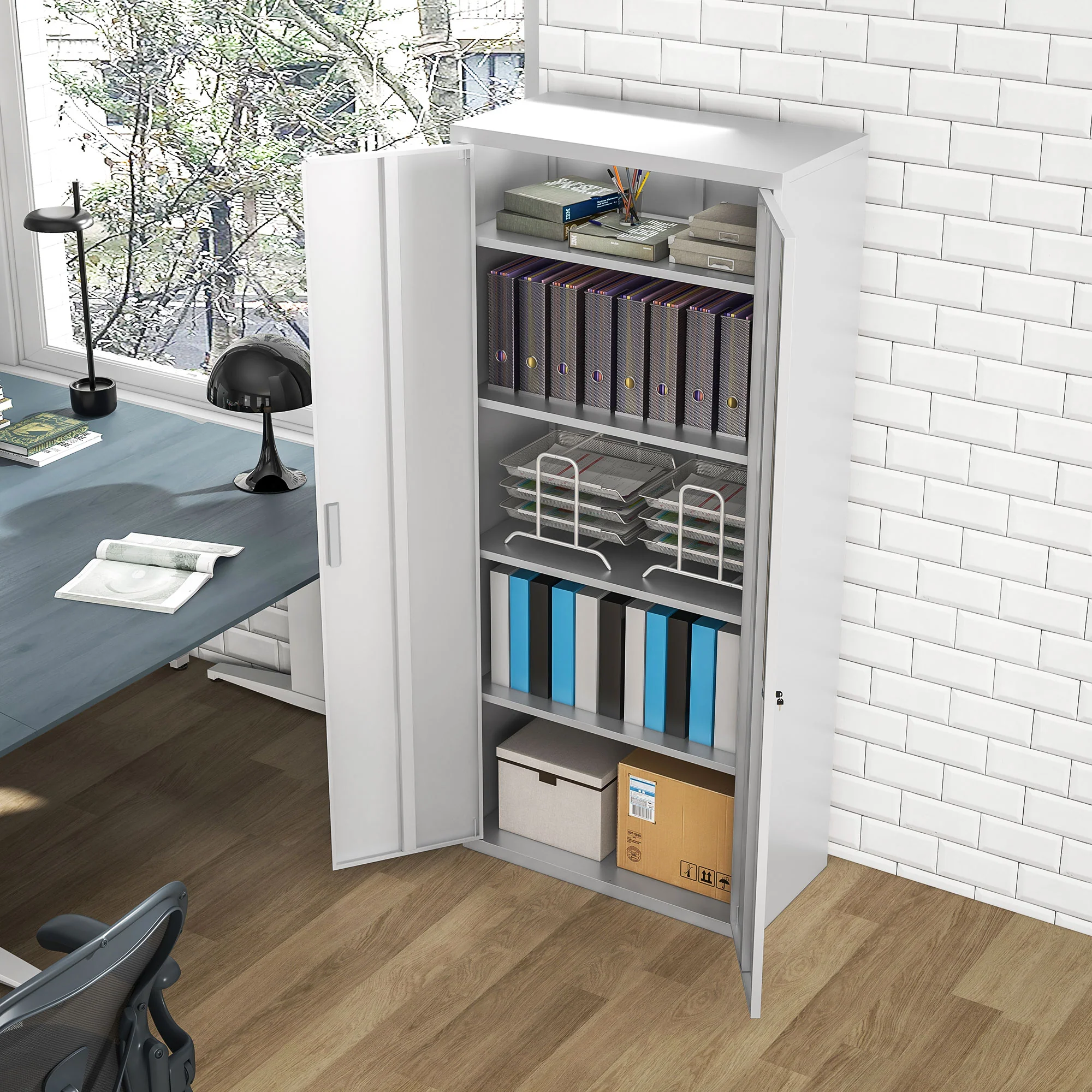 HOMCOM Lockable Metal Cabinet with 2 Doors, File Cabinet for Home Office, White - Image 6