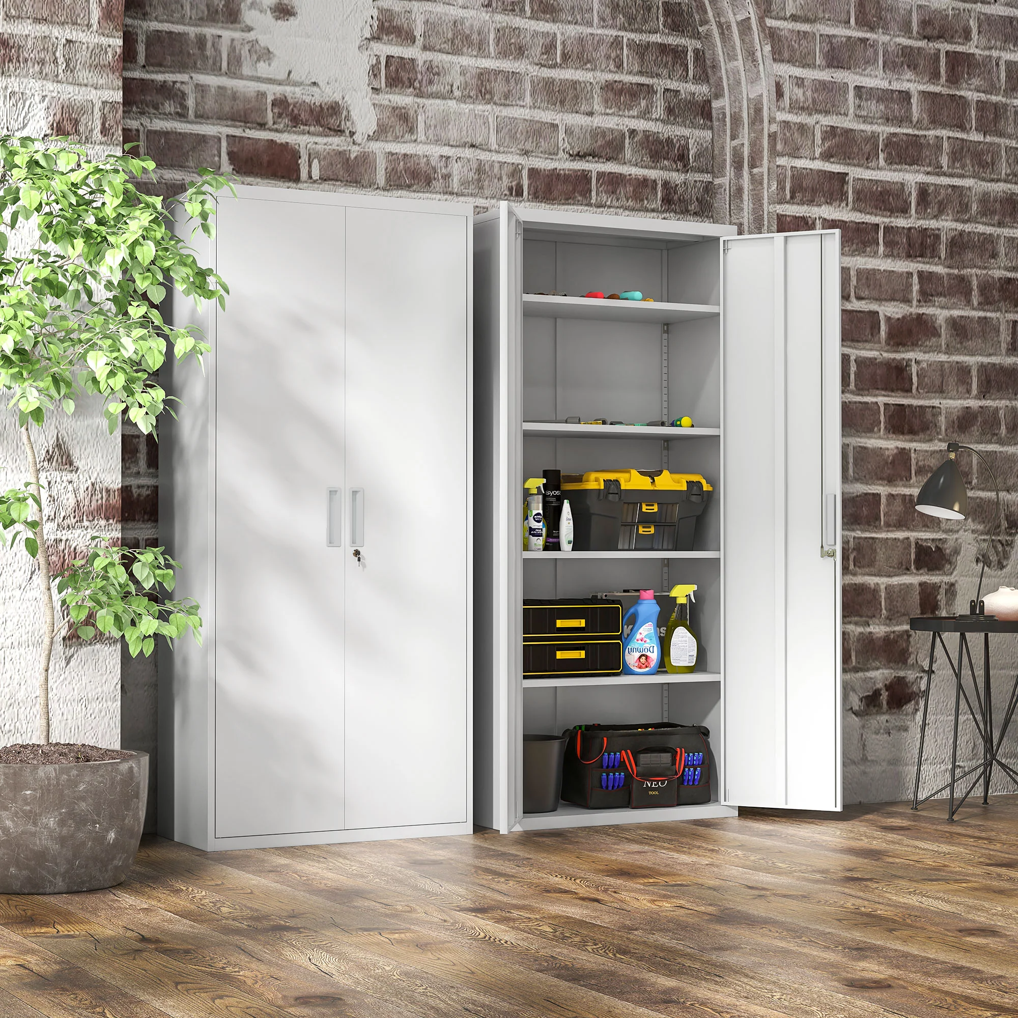 HOMCOM Lockable Metal Cabinet with 2 Doors, File Cabinet for Home Office, White - Image 7