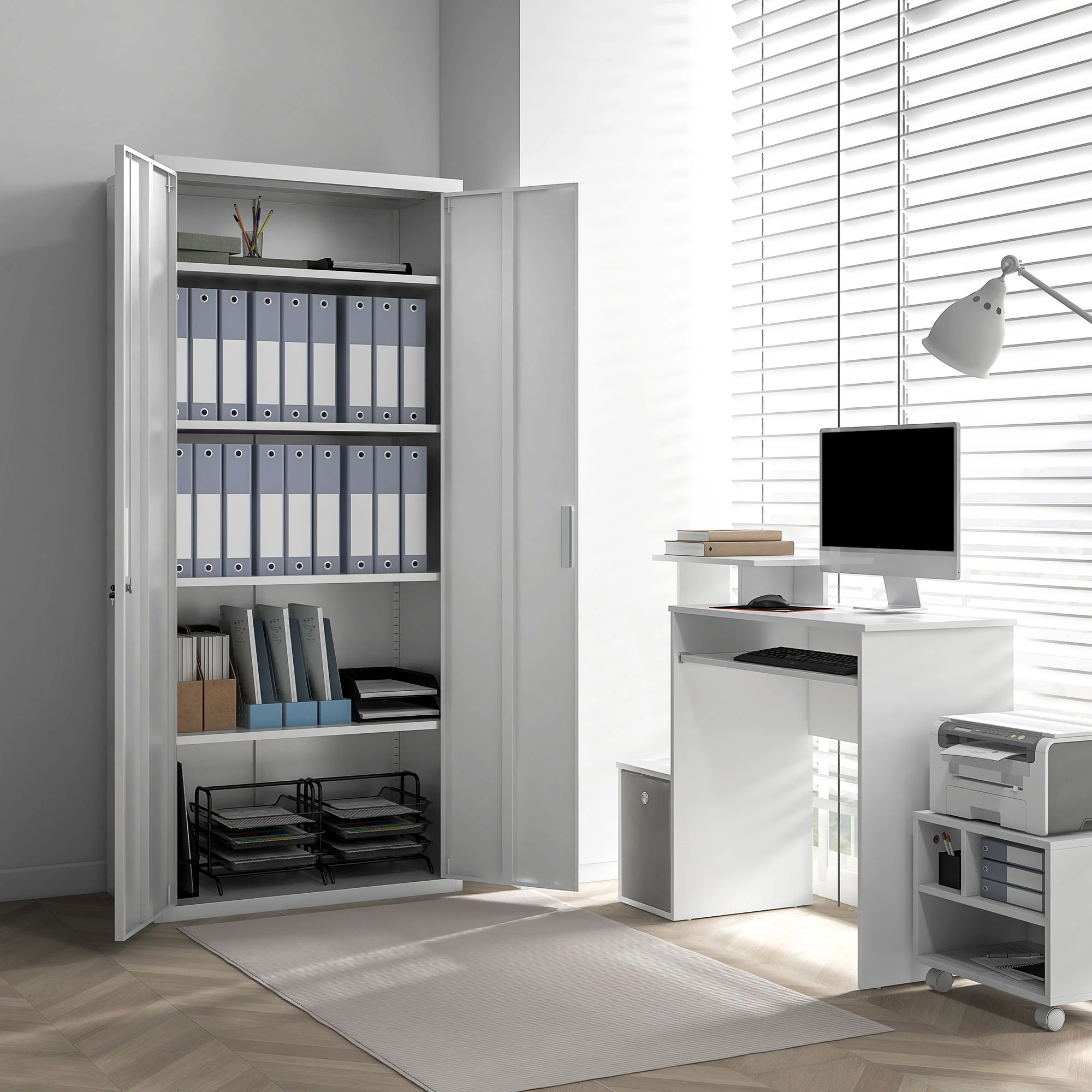HOMCOM Lockable Metal Cabinet with 2 Doors, File Cabinet for Home Office, White - Image 9