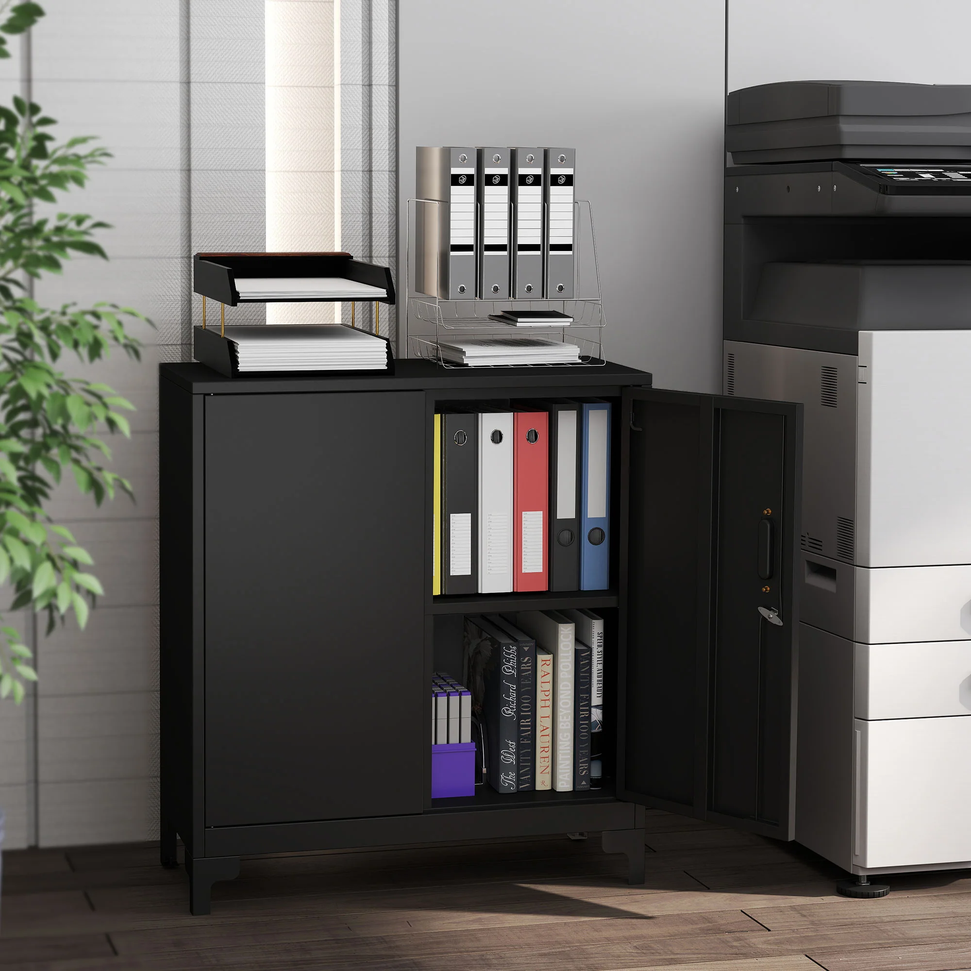 HOMCOM Lockable Metal Filing Cabinet, 2-Tier Storage Cupboard, Black - Image 8