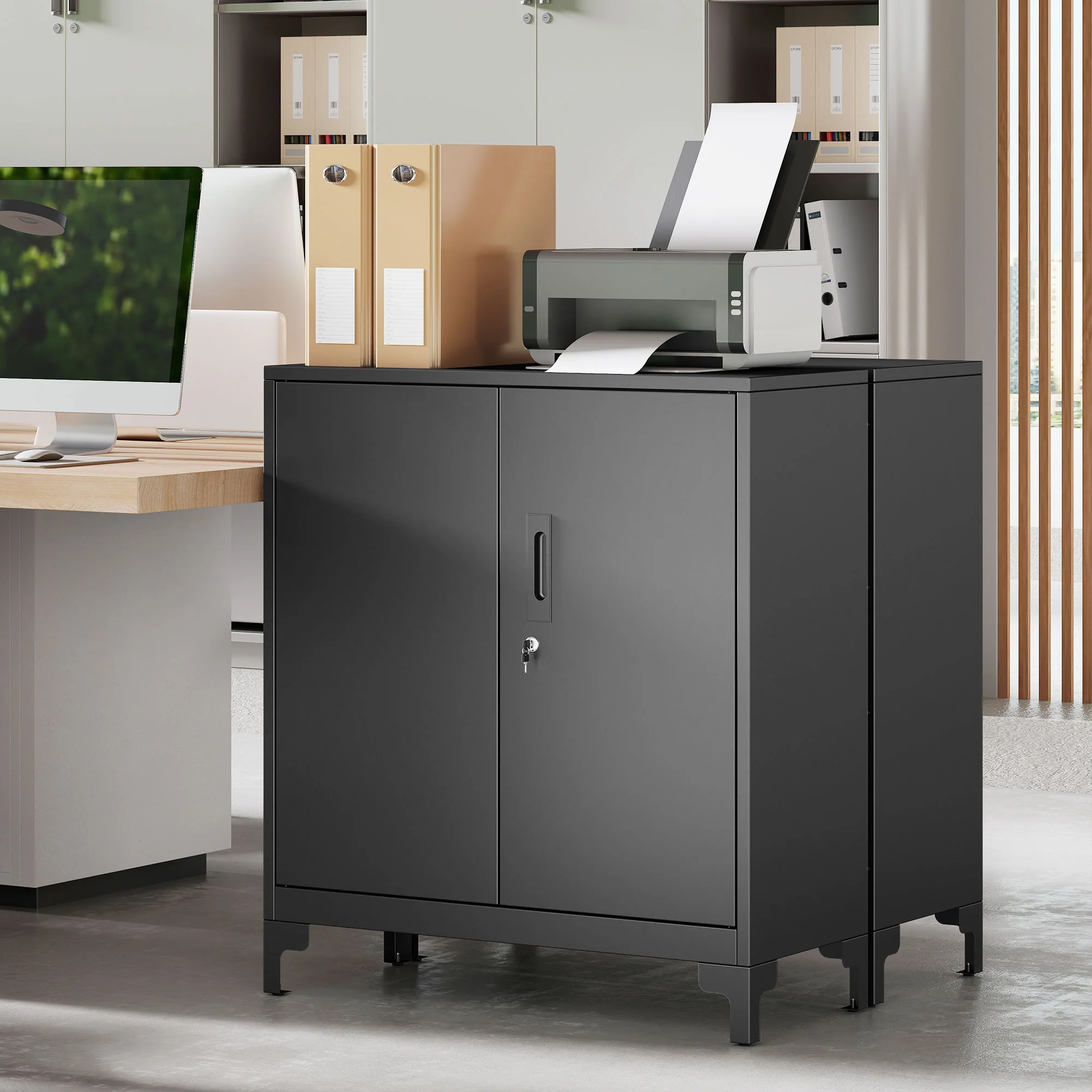 HOMCOM Lockable Metal Filing Cabinet, 2-Tier Storage Cupboard, Black - Image 9