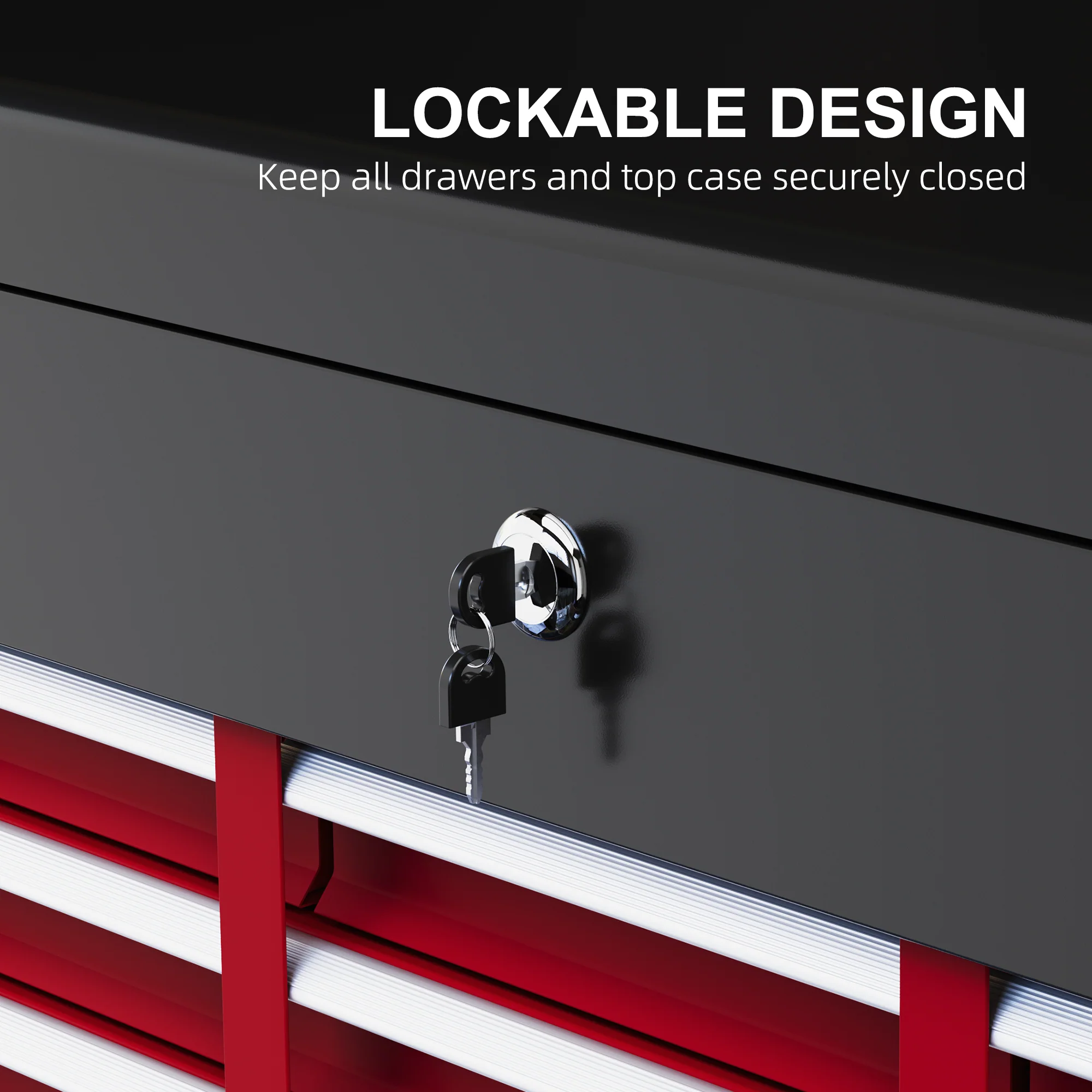 HOMCOM Lockable Metal Tool Chest W/ 6 Drawer, Ball Bearing Runners - Red/Black - Image 4