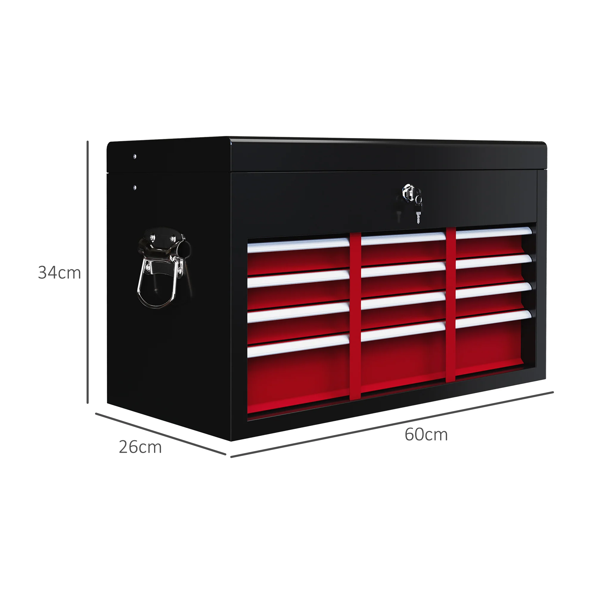 HOMCOM Lockable Metal Tool Chest W/ 6 Drawer, Ball Bearing Runners - Red/Black - Image 5