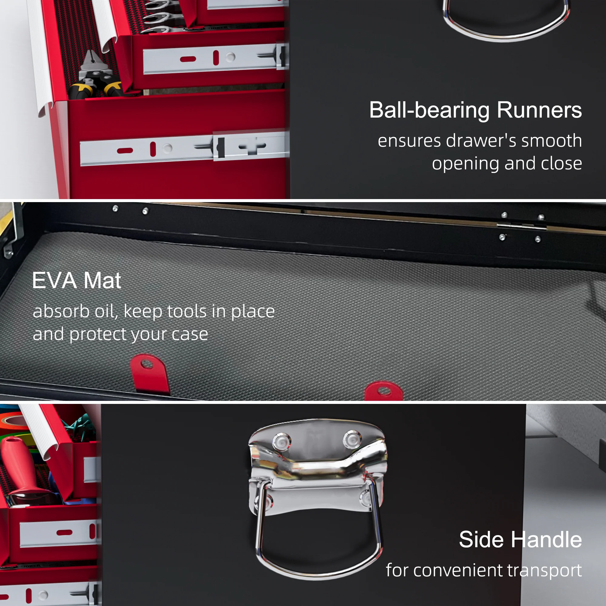 HOMCOM Lockable Metal Tool Chest W/ 6 Drawer, Ball Bearing Runners - Red/Black - Image 6