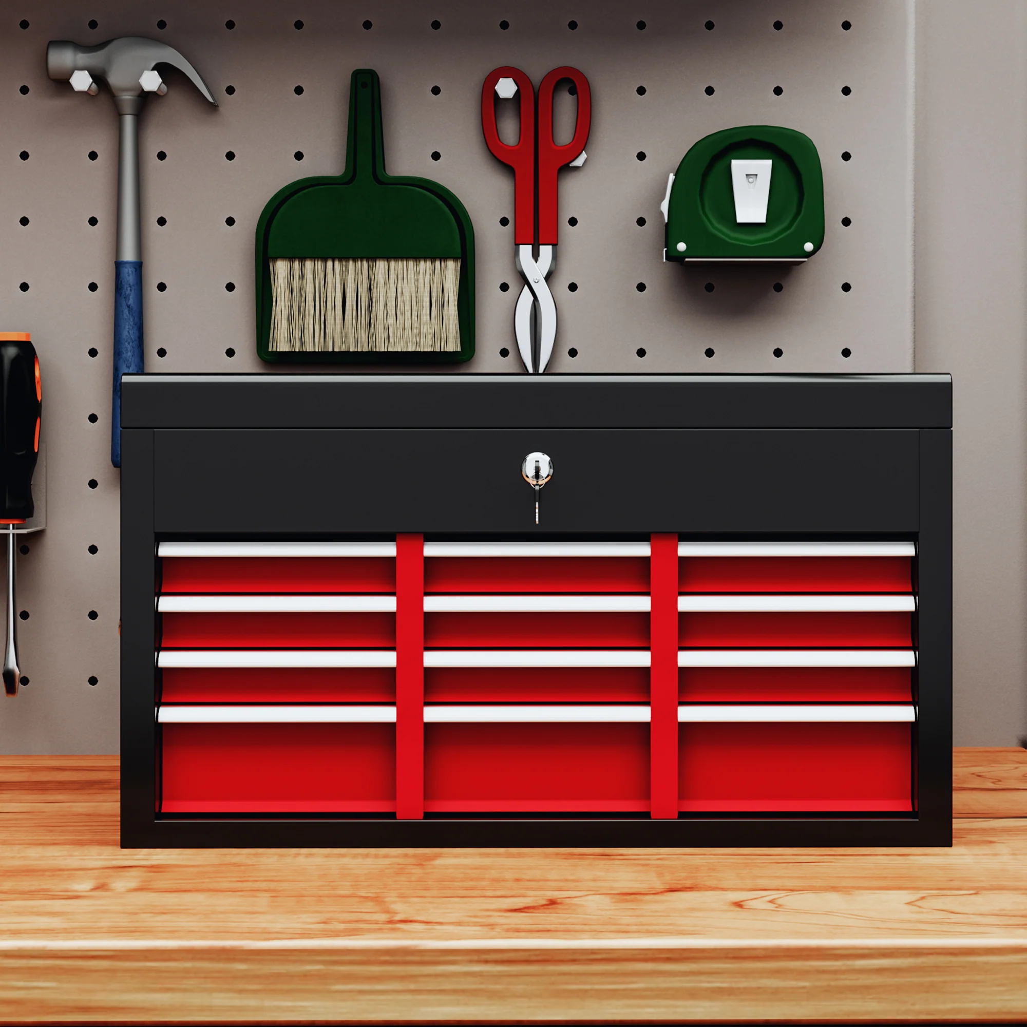 HOMCOM Lockable Metal Tool Chest W/ 6 Drawer, Ball Bearing Runners - Red/Black - Image 7