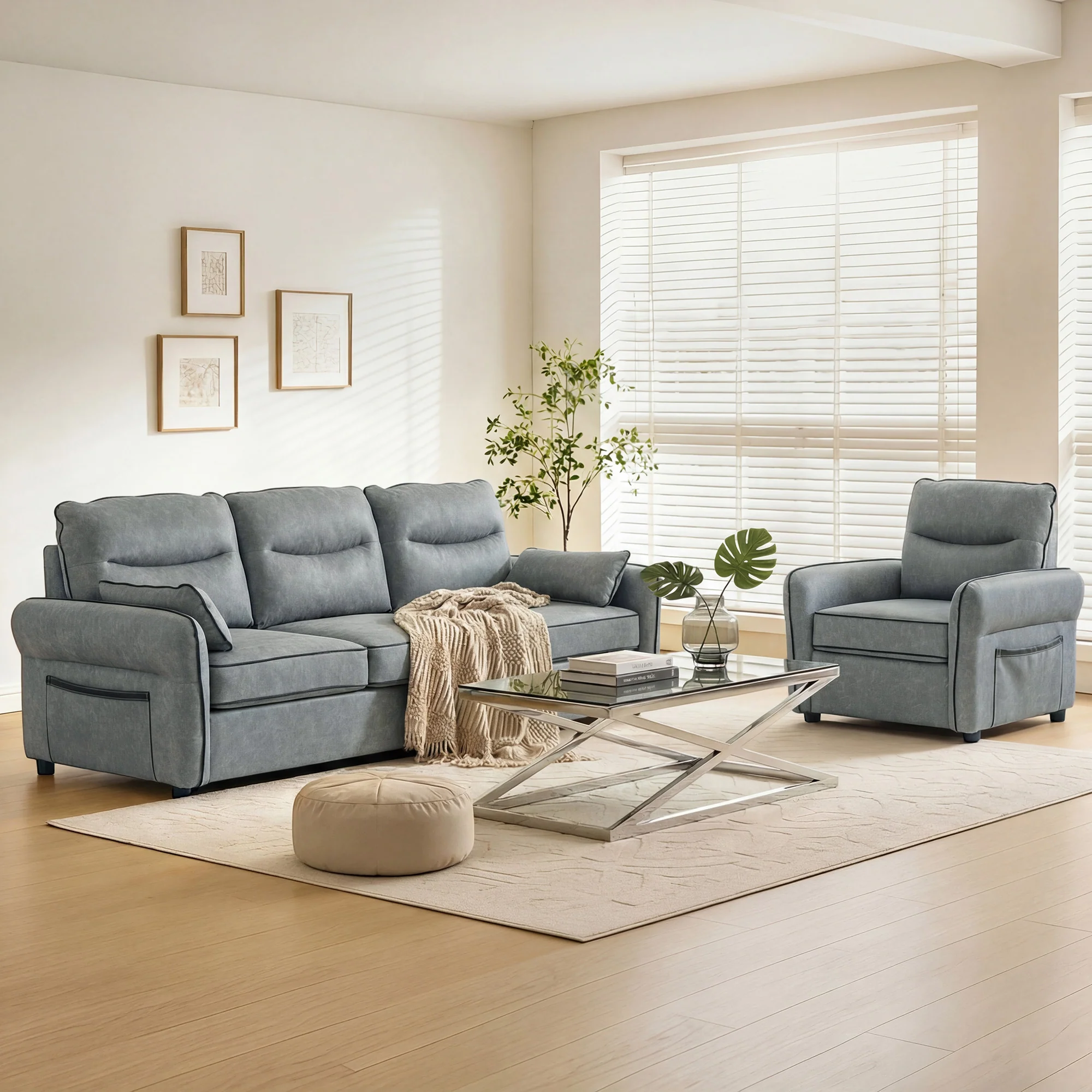 HOMCOM Loveseat Sofa, Faux Leather Sofa with Thicken Cushion, Grey - Image 8