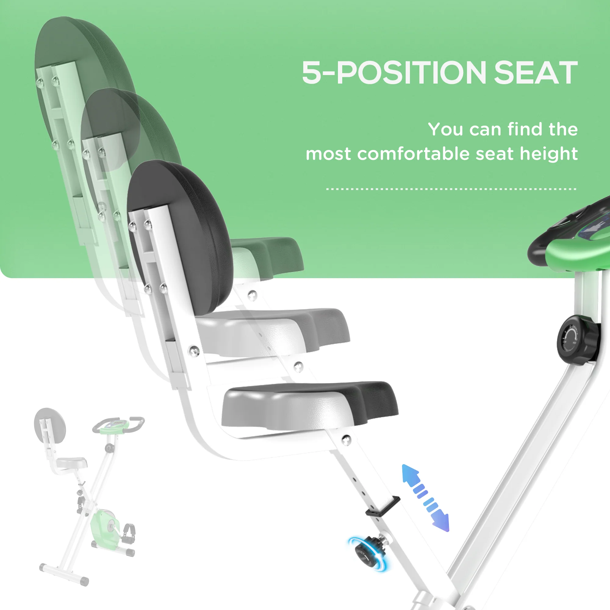HOMCOM Magnetic Resistance Exercise Bike Foldable LCD Adjustable Seat Green - Image 4