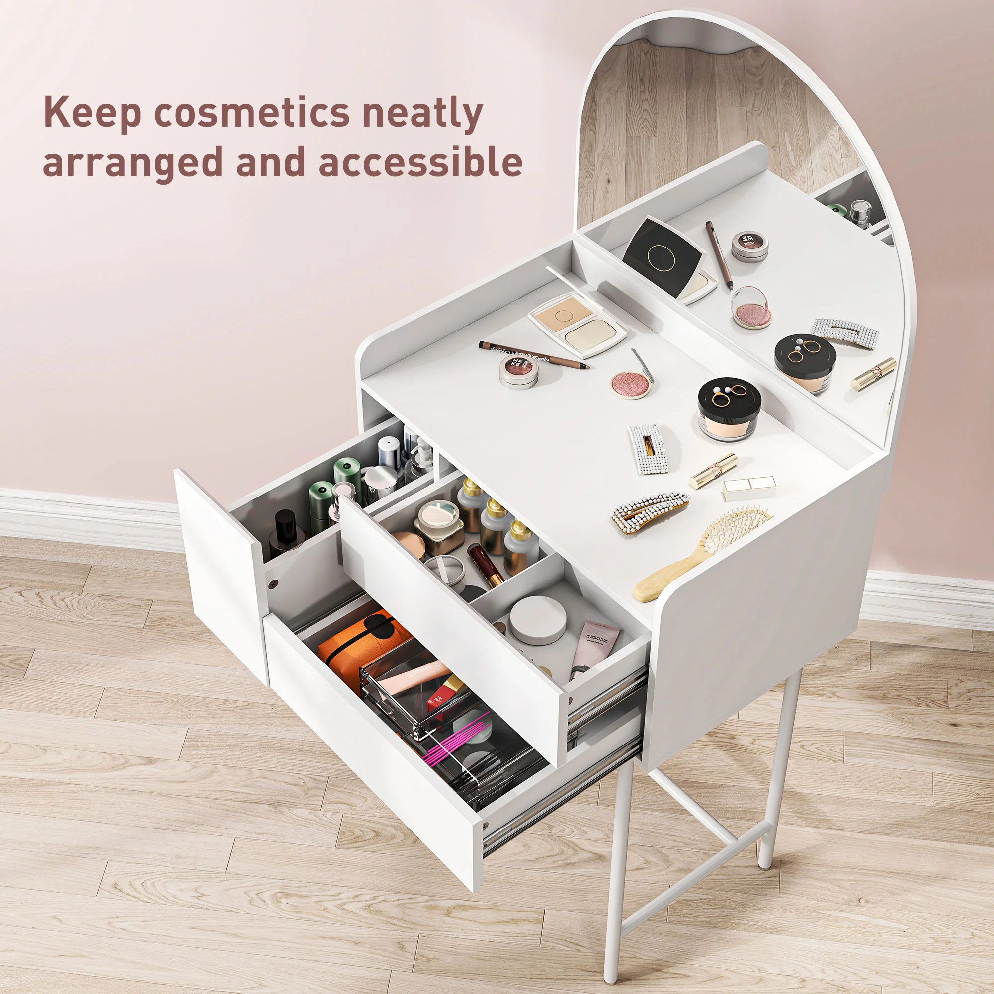 HOMCOM Makeup Vanity Table with Mirror Drawers Modern Dressing Table White - Image 3