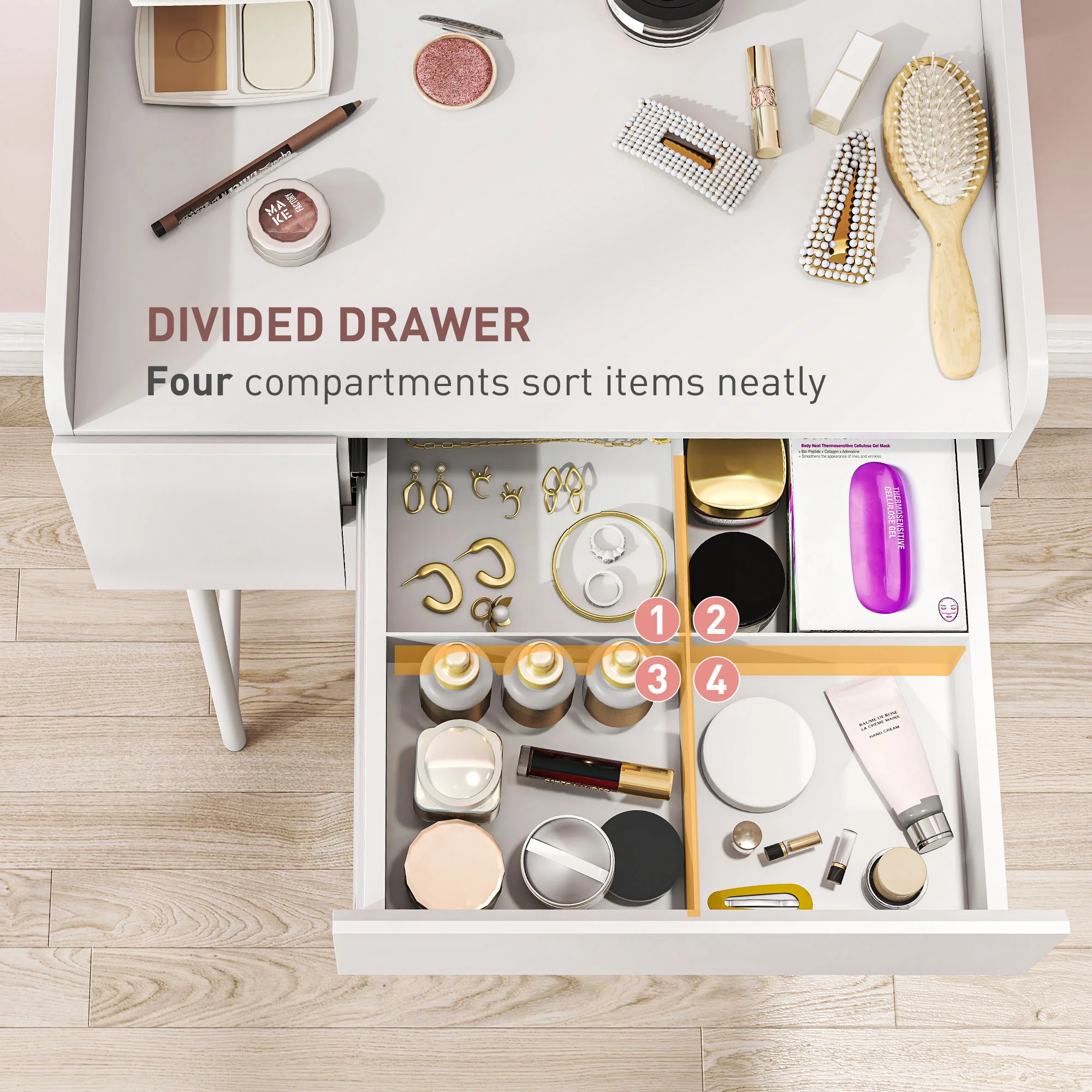HOMCOM Makeup Vanity Table with Mirror Drawers Modern Dressing Table White - Image 4