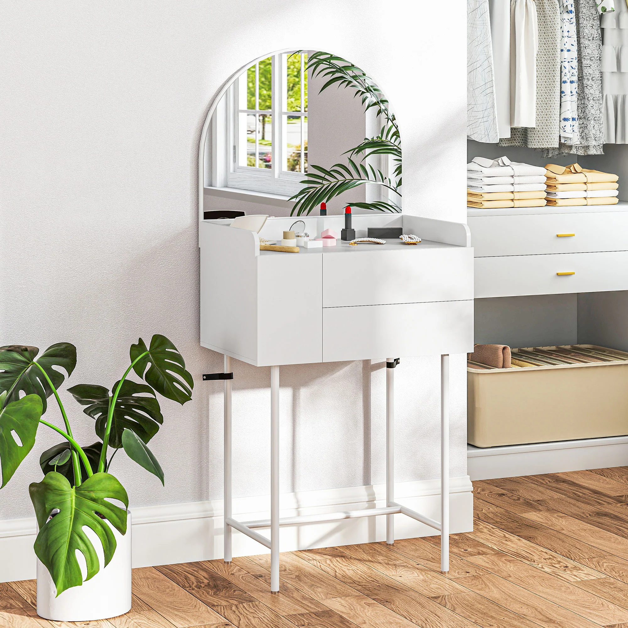 HOMCOM Makeup Vanity Table with Mirror Drawers Modern Dressing Table White - Image 8