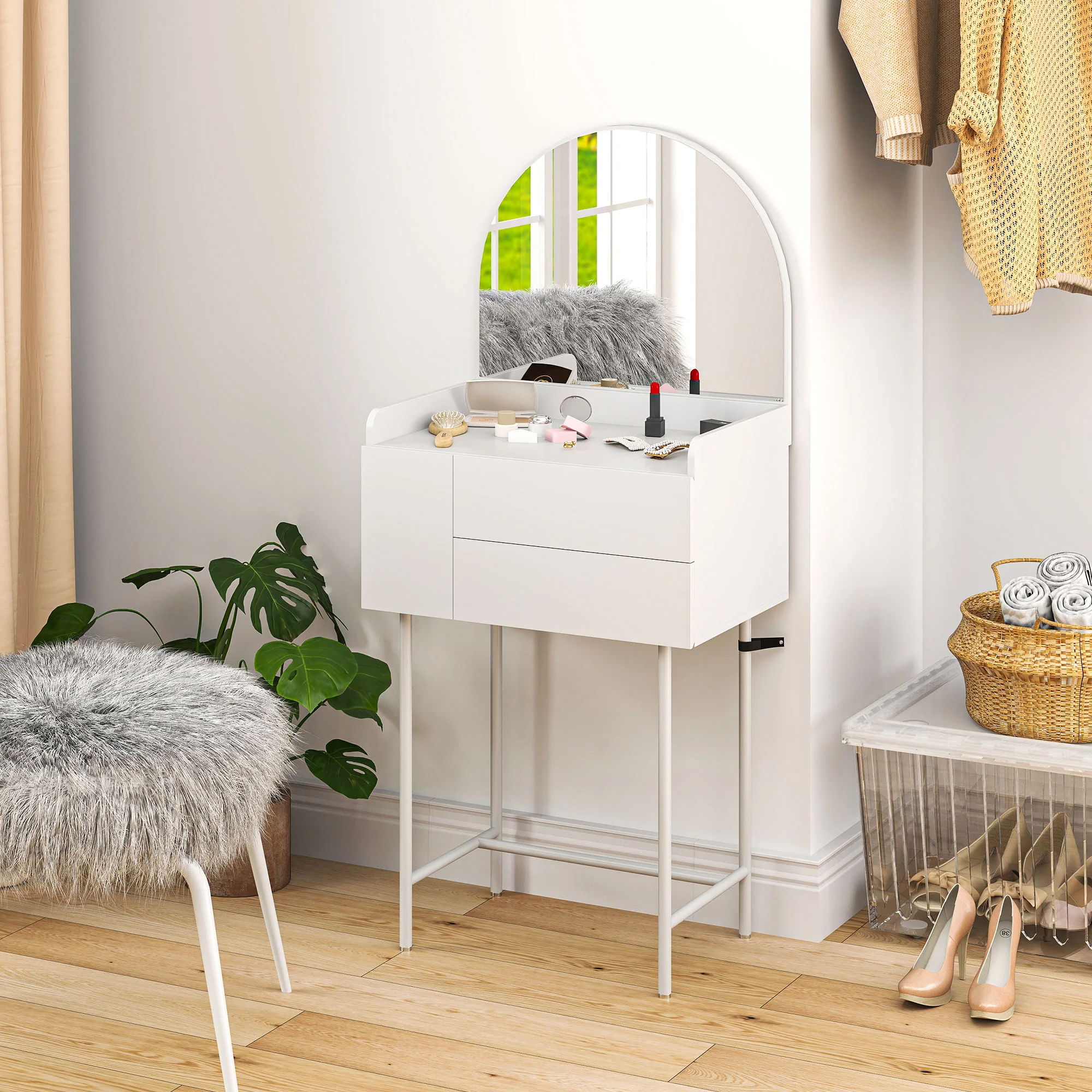 HOMCOM Makeup Vanity Table with Mirror Drawers Modern Dressing Table White - Image 9