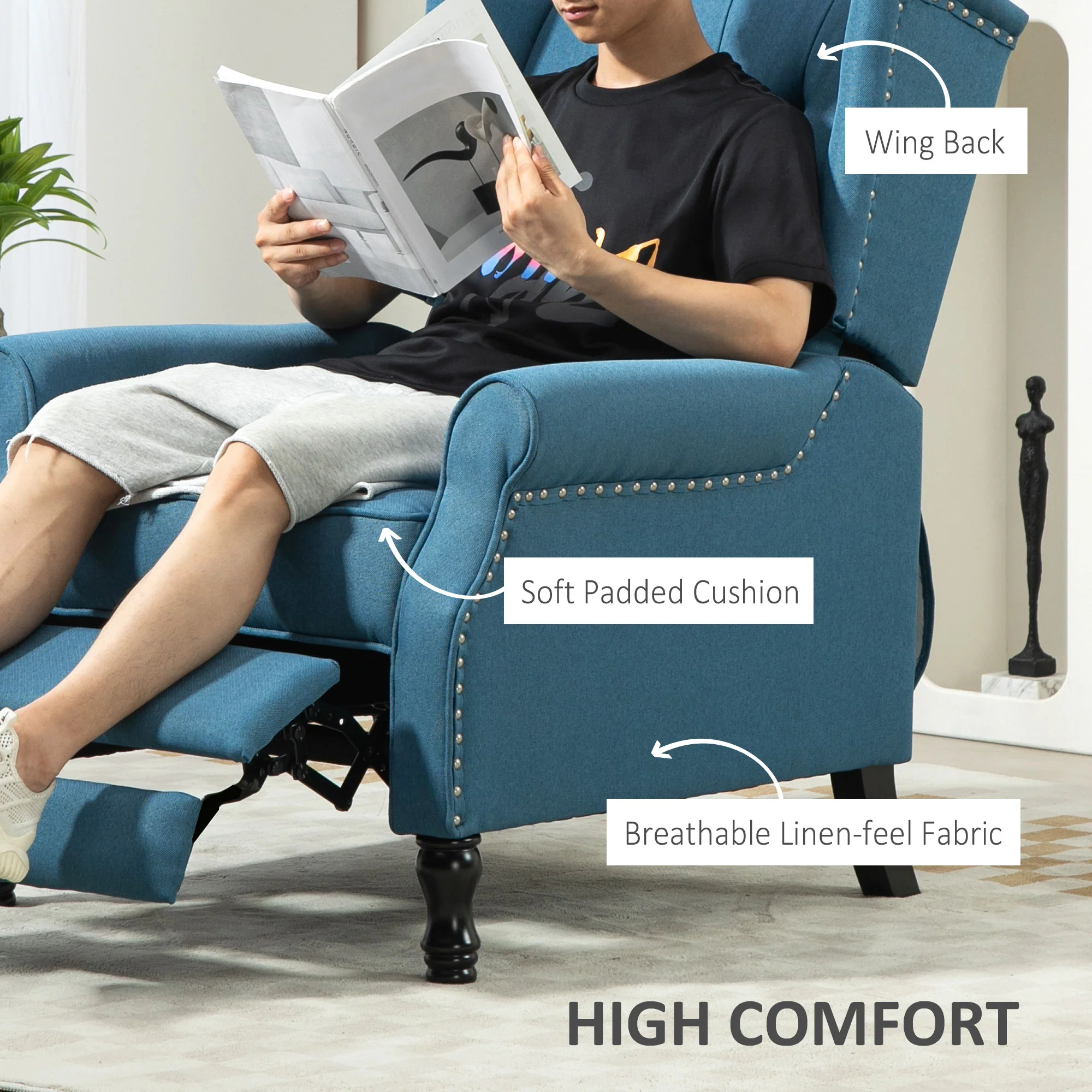 HOMCOM Manual Cream White Reclining Armchair Recliner With Footrest - Image 13