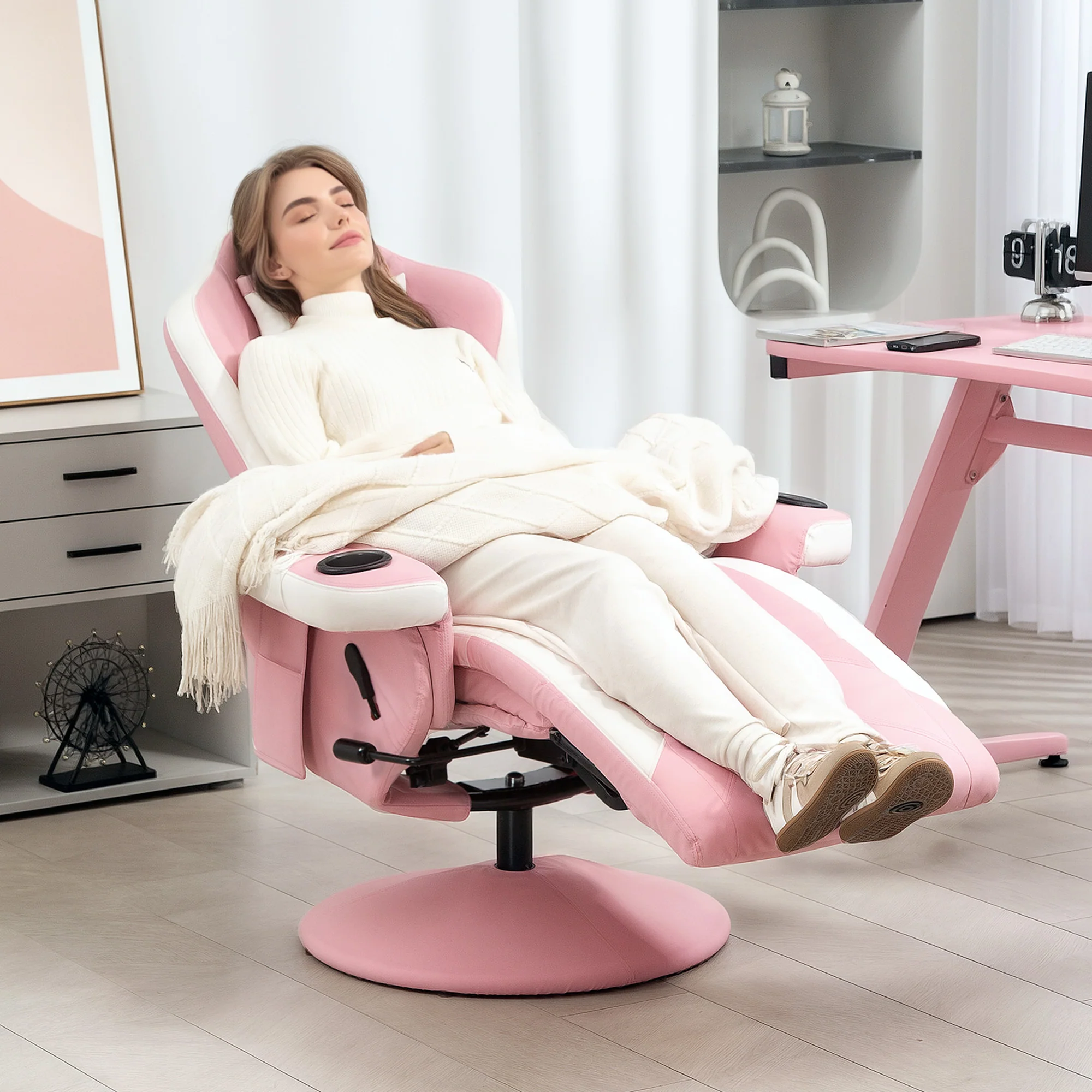 HOMCOM Manual Recliner Armchair PU Sofa Chair W/ Footrest & 135° Reclining - Image 7
