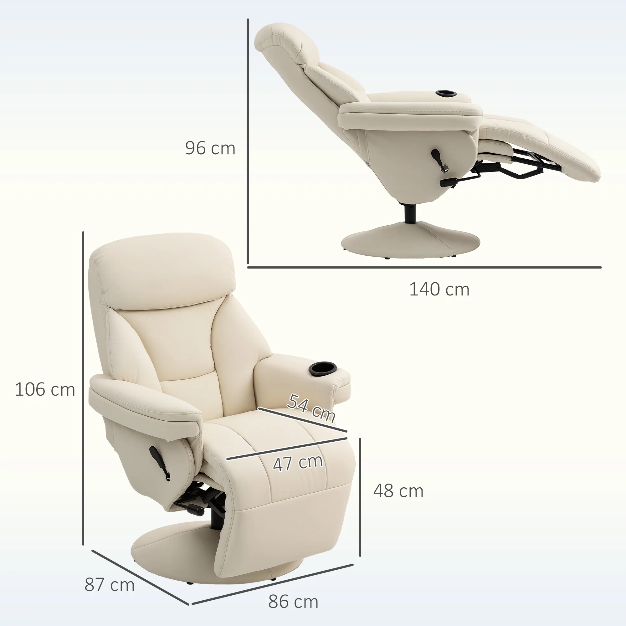 HOMCOM Manual Recliner Swivel Lounge Chair with Footrest, Cream White - Image 2