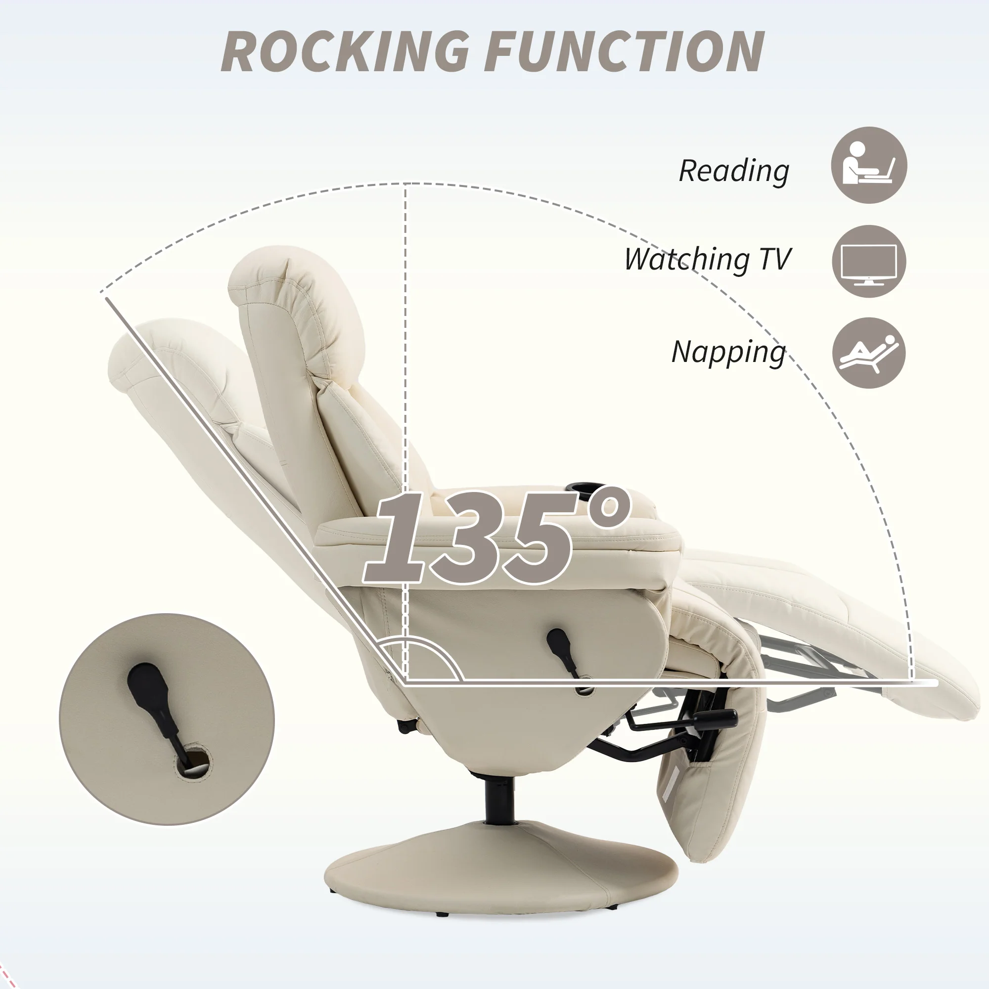 HOMCOM Manual Recliner Swivel Lounge Chair with Footrest, Cream White - Image 3