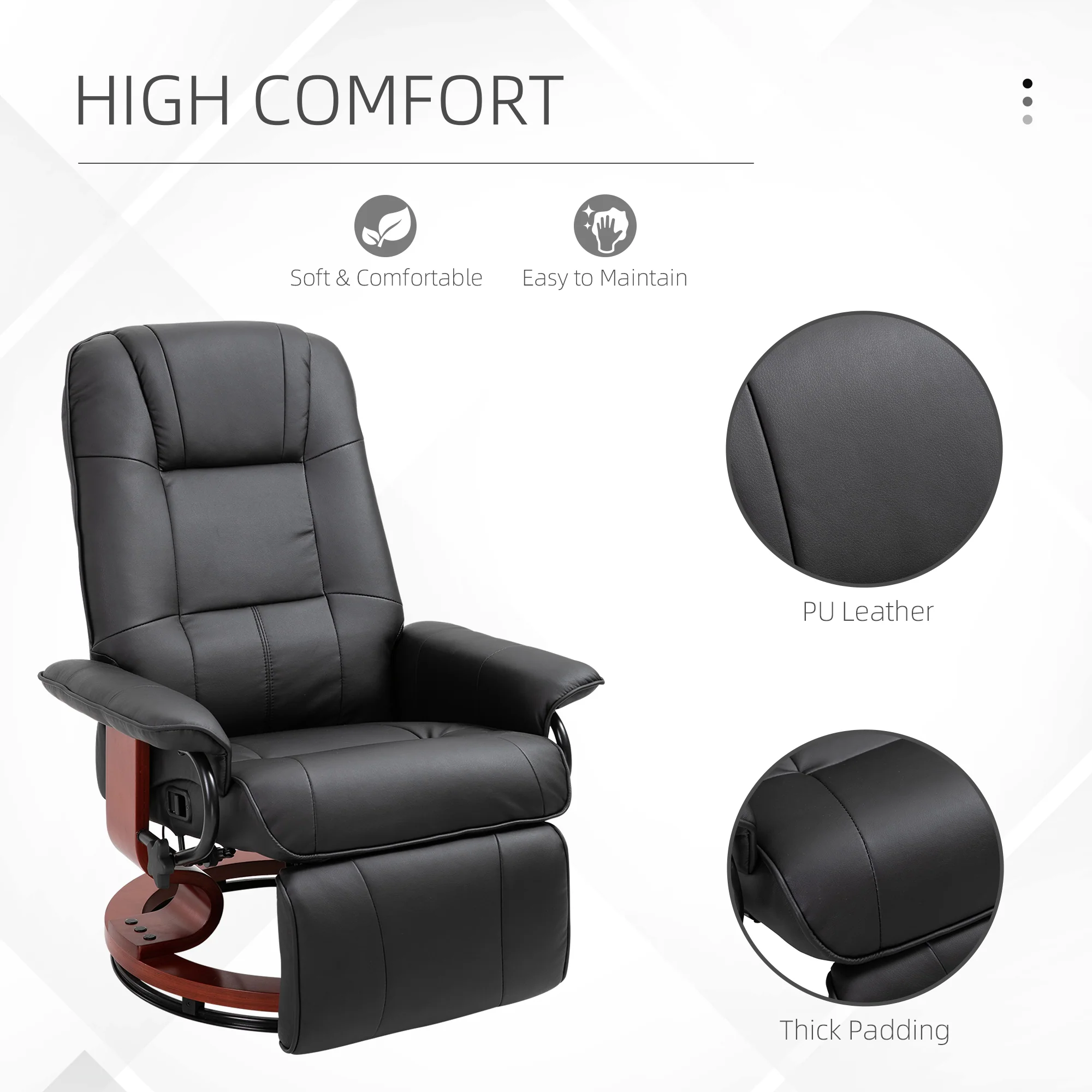 HOMCOM Manual Recliner Swivel Reclining Chair With Footrest Armrests, Black - Image 6