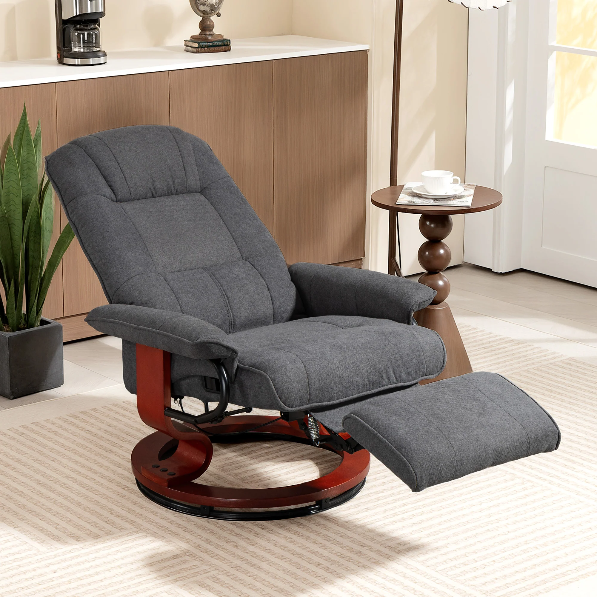 HOMCOM Manual Recliner Swivel Reclining Chair With Footrest Armrests Grey - Image 2
