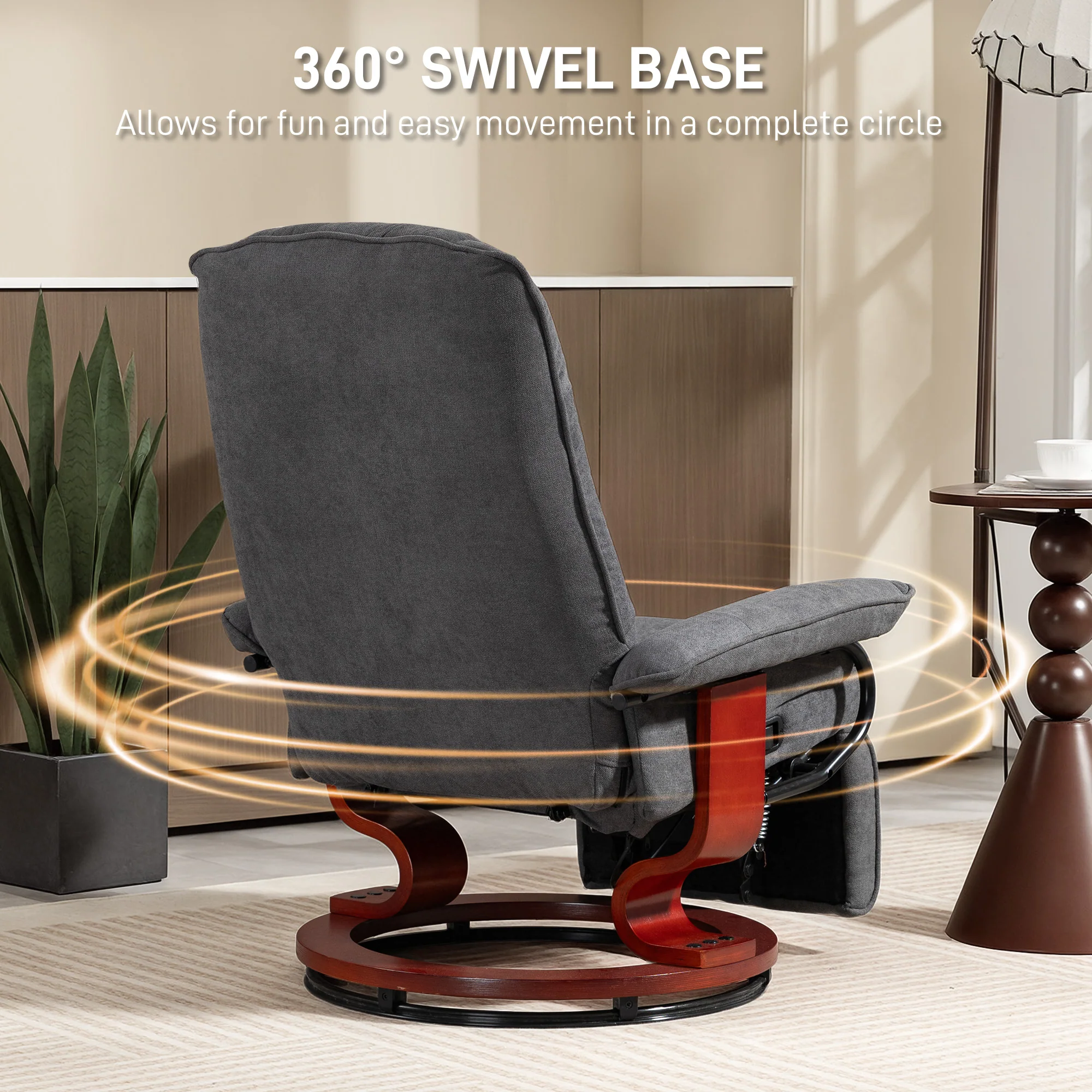 HOMCOM Manual Recliner Swivel Reclining Chair With Footrest Armrests Grey - Image 4