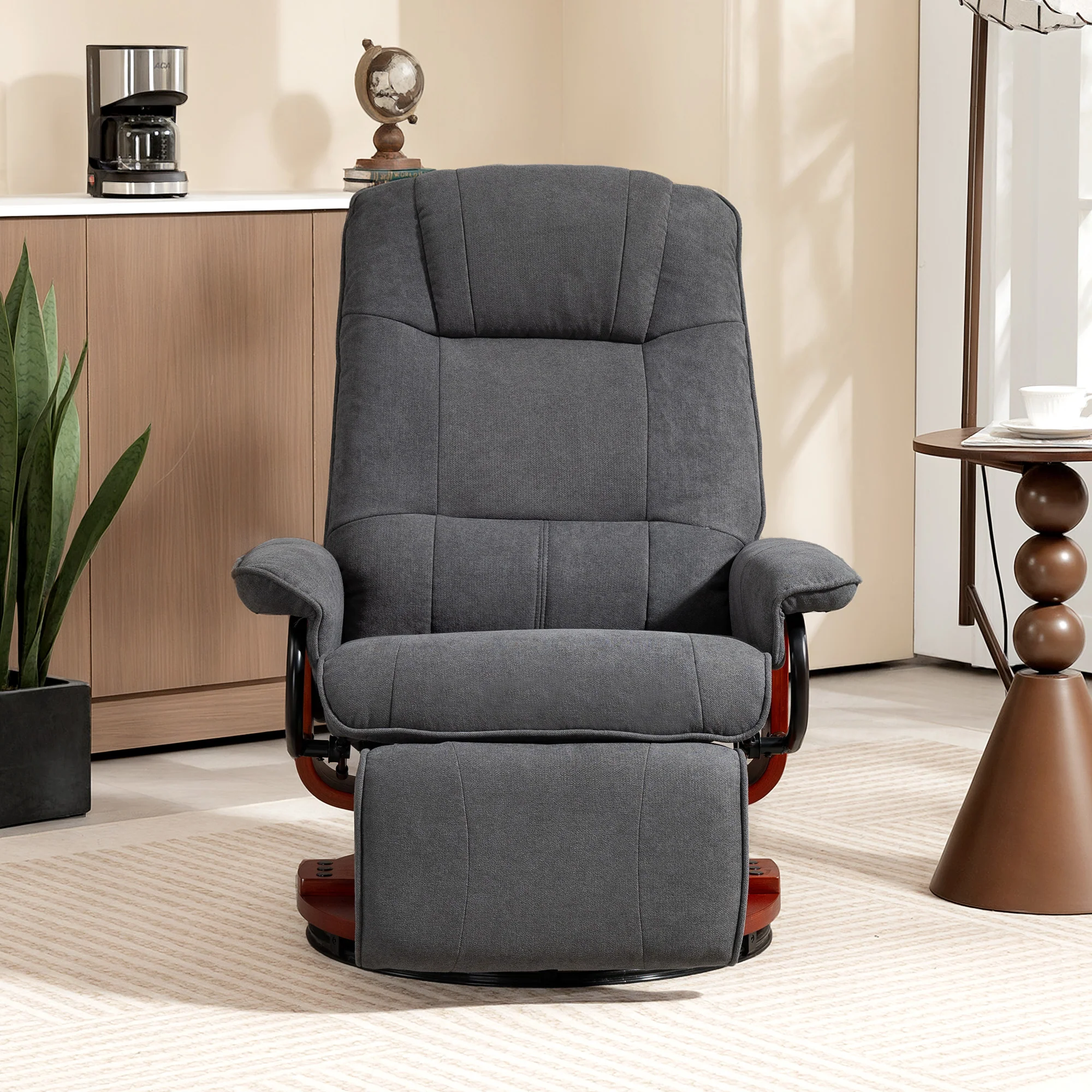 HOMCOM Manual Recliner Swivel Reclining Chair With Footrest Armrests Grey - Image 7