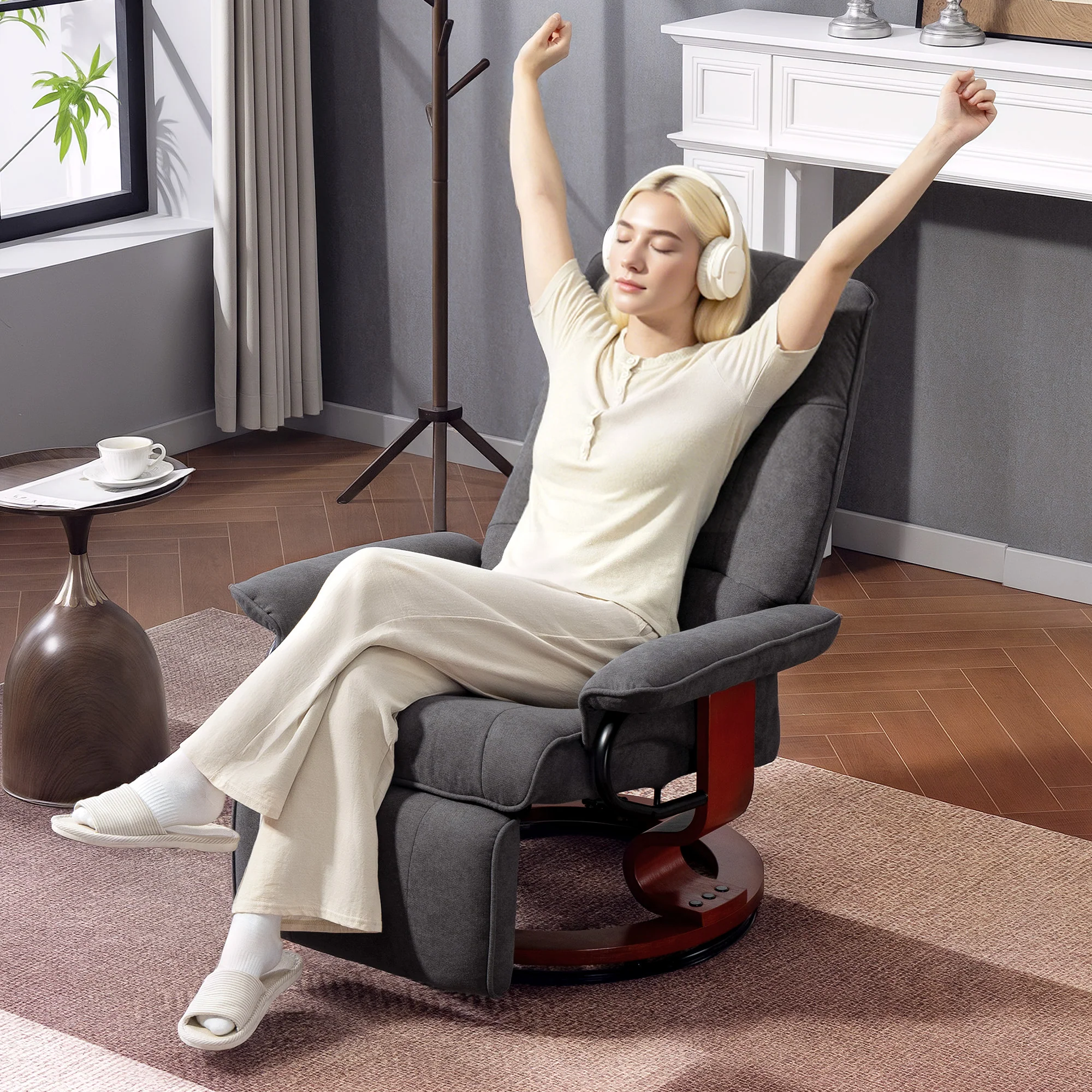 HOMCOM Manual Recliner Swivel Reclining Chair With Footrest Armrests Grey - Image 8