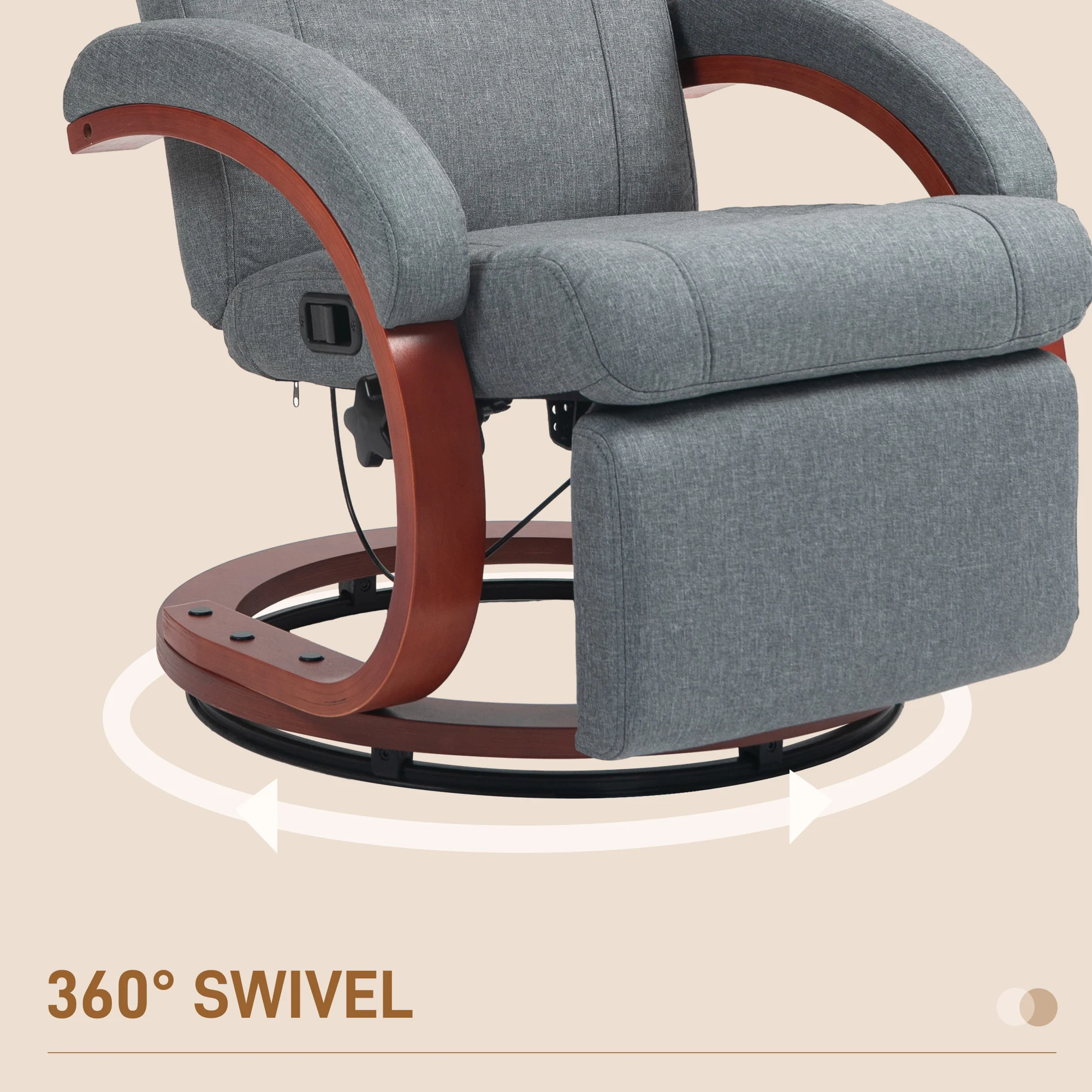 HOMCOM Manual Recliner Swivel Reclining Chair with Footrest Armrests Grey - Image 6