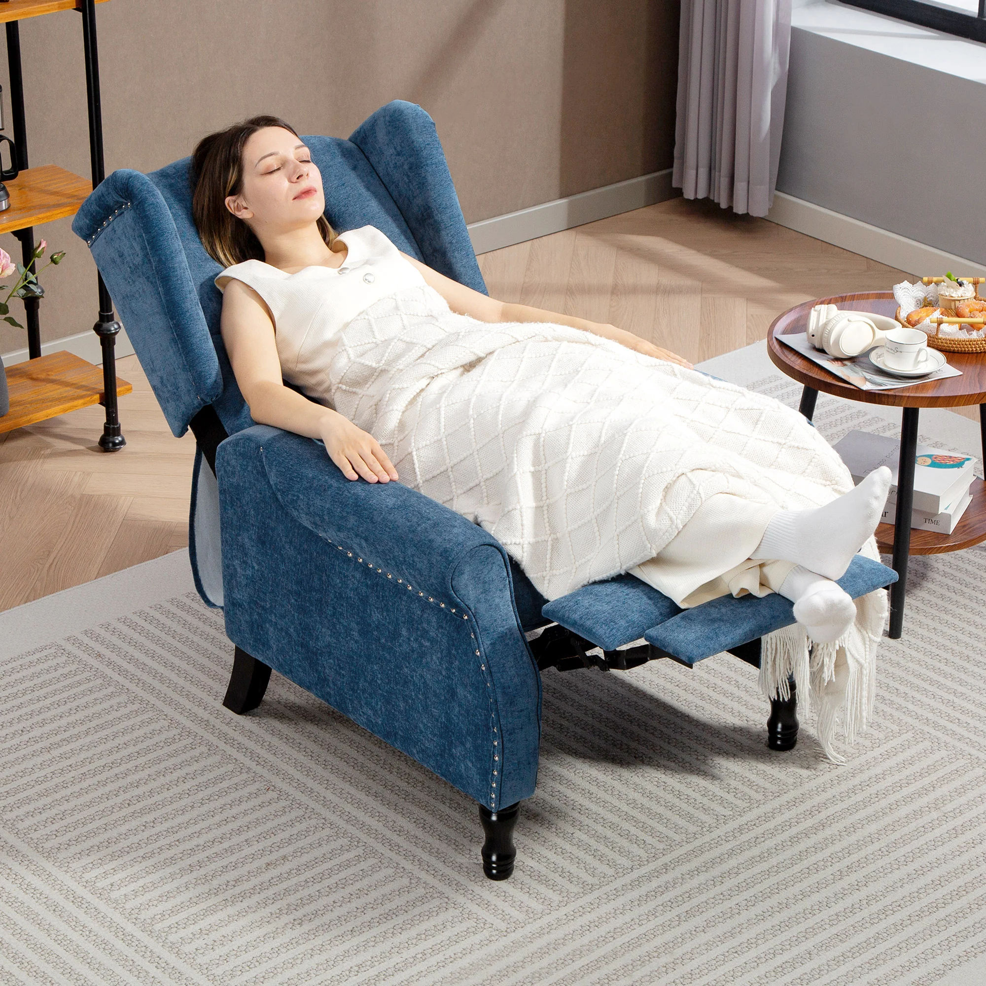 HOMCOM Manual Reclining Armchair Recliner With Footrest Royal Blue - Image 8