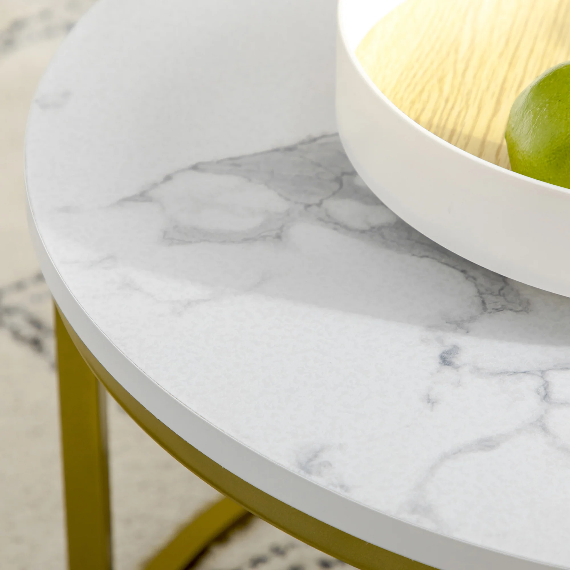 HOMCOM Marble Coffee Table Set of 2, Round Nest of Tables for Living Room - Image 8