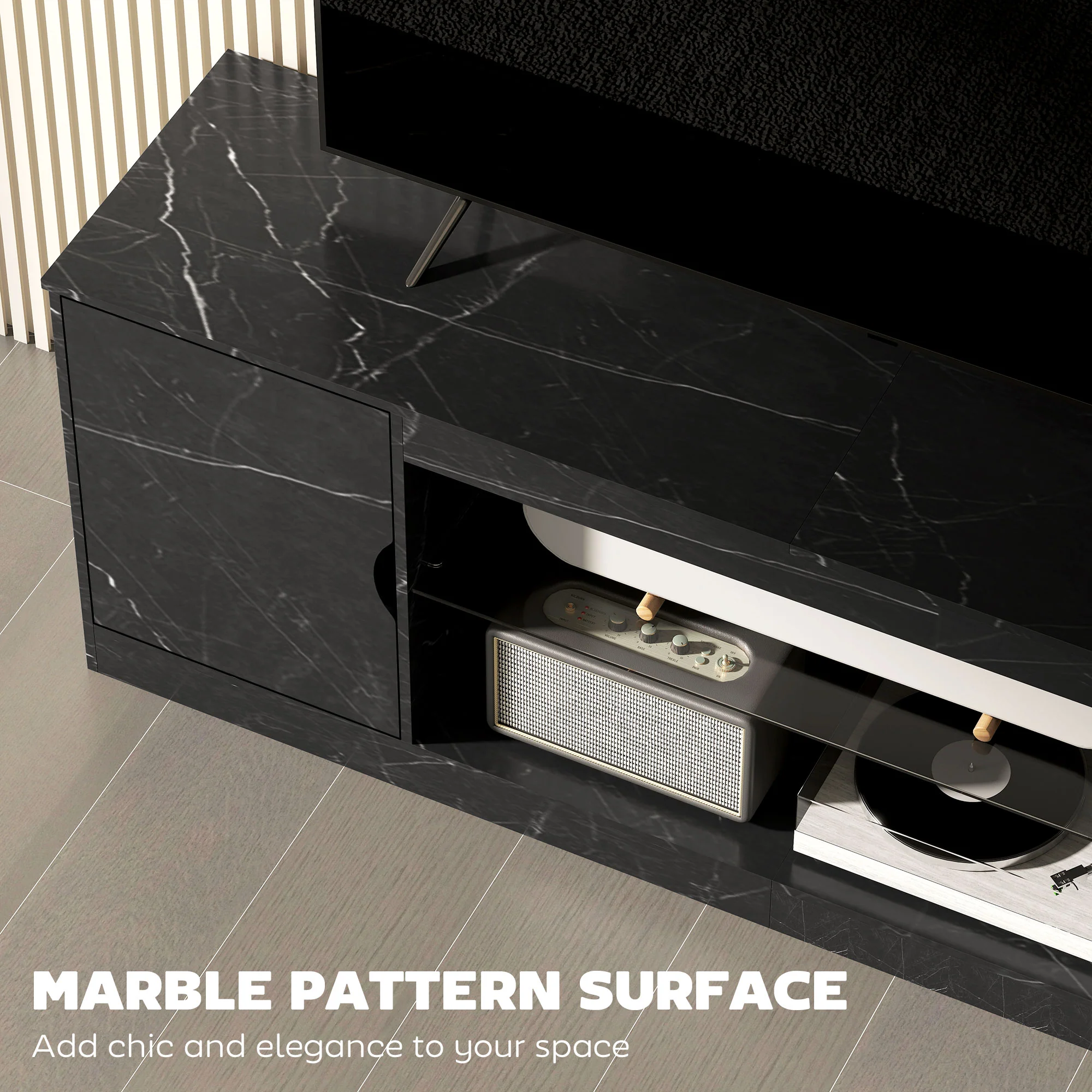 HOMCOM Marble Effect TV Stand Cabinet With Glass Shelf For 55 Inch TVs - Image 3