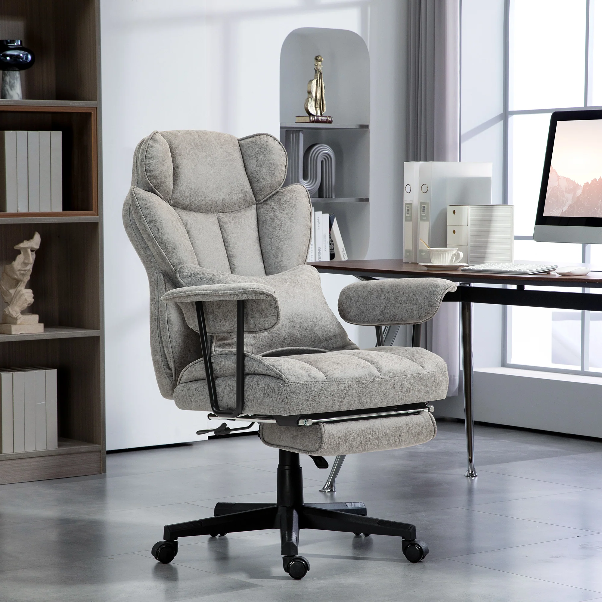 HOMCOM Massage Office Chair, Heated Reclining Desk Chair - Black/Grey - Image 11
