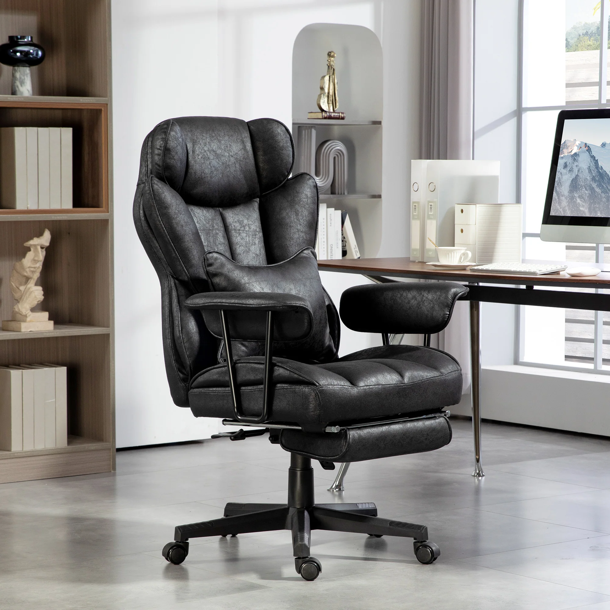 HOMCOM Massage Office Chair, Heated Reclining Desk Chair - Black/Grey - Image 2