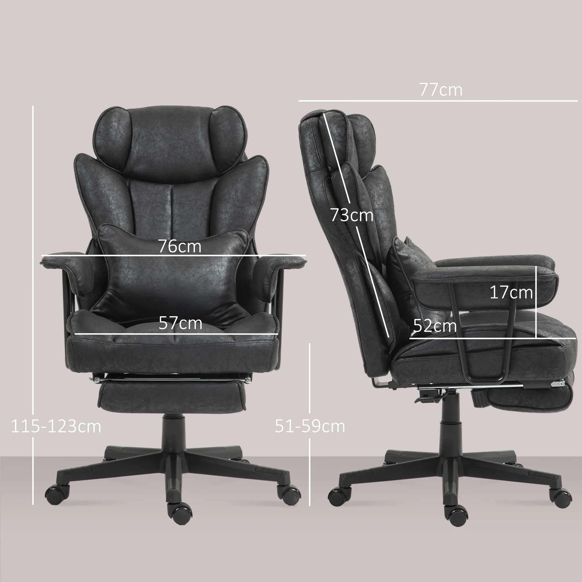 HOMCOM Massage Office Chair, Heated Reclining Desk Chair - Black/Grey - Image 5